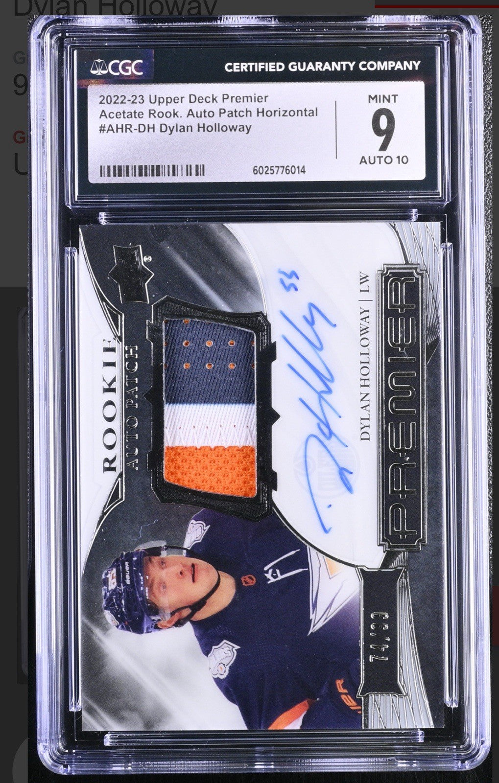 ‼️Dylan Holloway Auto Patch Horizontal ROOKIE GRADE 9 AUTO 10~POP 1~SHOOT OFFER