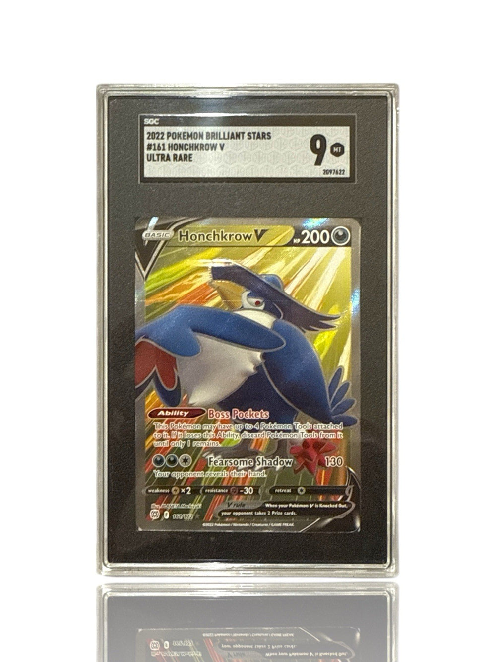 ‼️Pokemon Honchkrow V (Full Art) 161/172: Brilliant Stars Holo GRADE 9~FAST SHIP