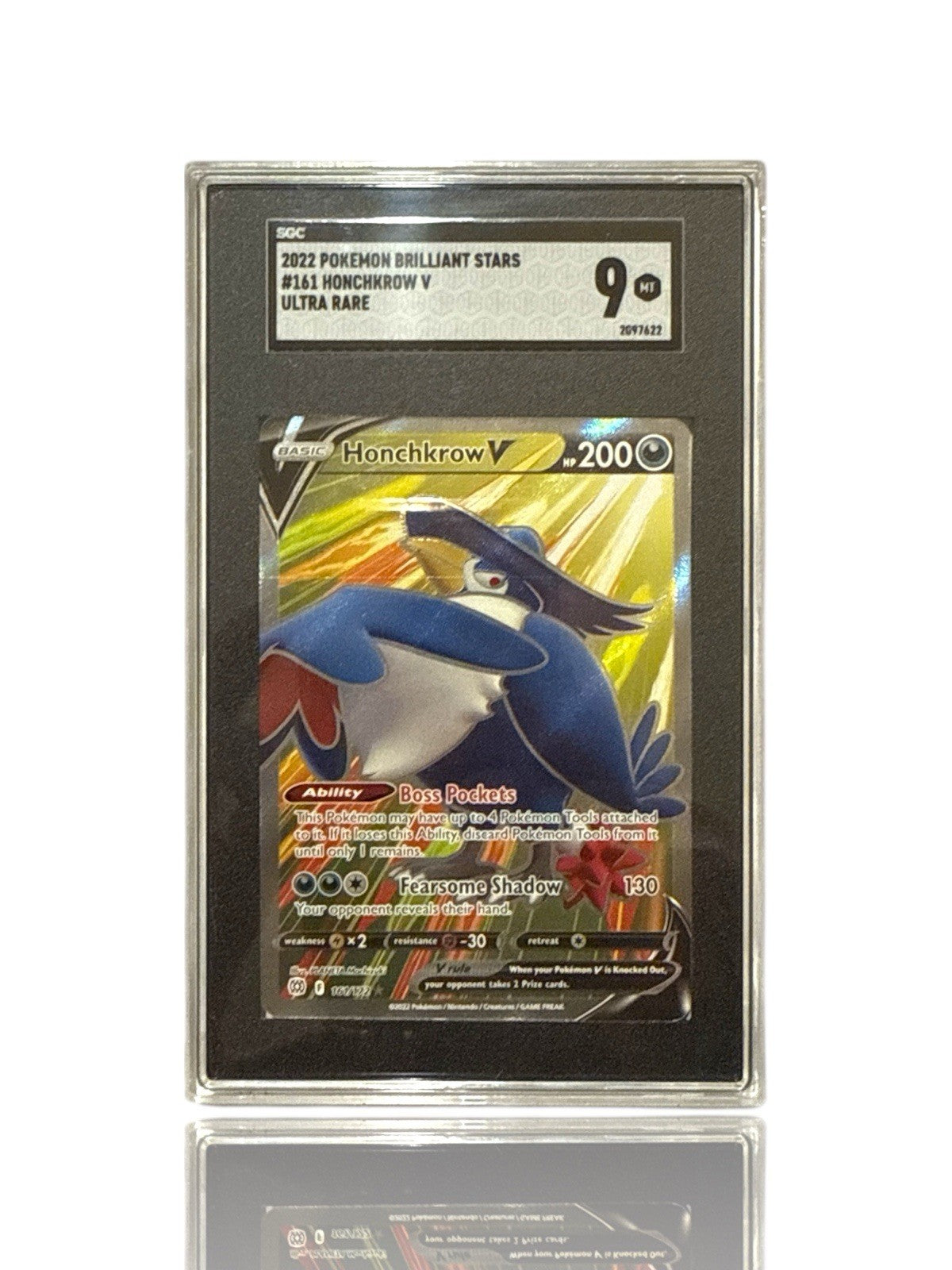 ‼️Pokemon Honchkrow V (Full Art) 161/172: Brilliant Stars Holo GRADE 9~FAST SHIP