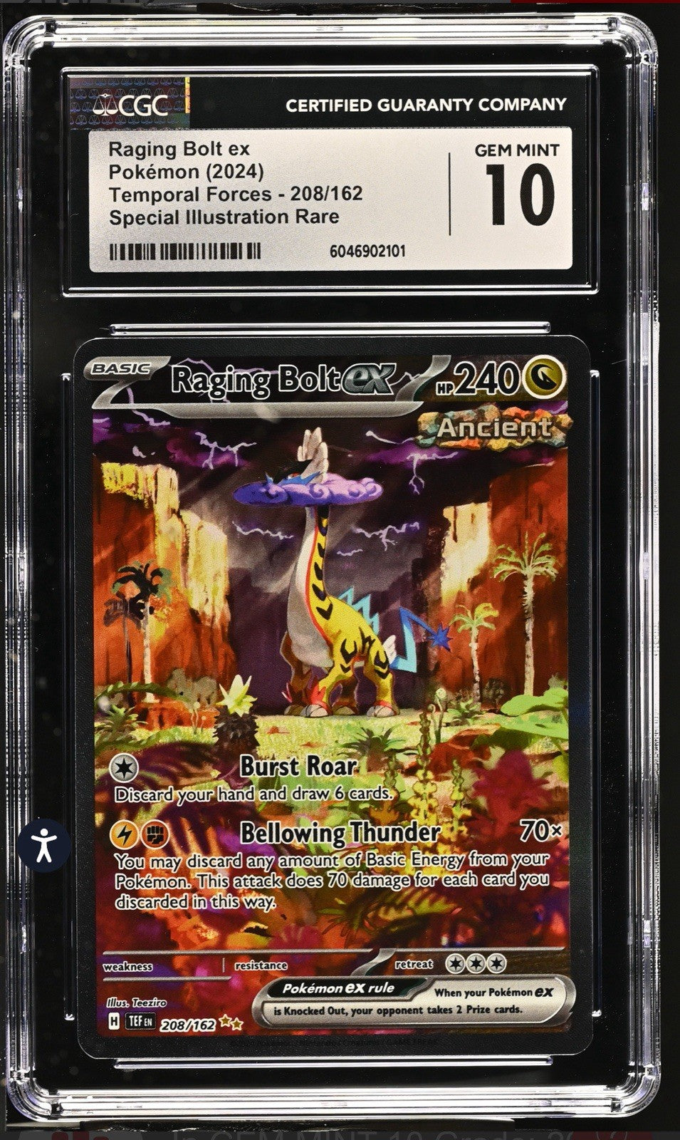 ‼️Raging Bolt ex Pokémon (2024) Temporal Forces - 208~ GRADE 10! FAST SHIP💨