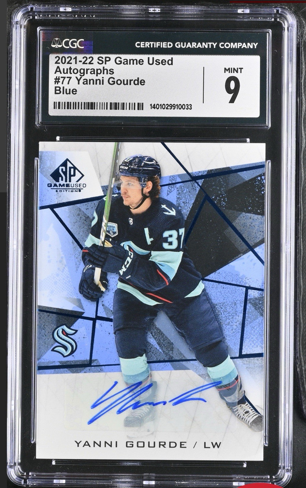 ‼️2021-22 SP Game Used #77 Yanni Gourde Blue GRADE 9~AUTO 10~POP 1~SHOOT OFFER💨