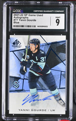 ‼️2021-22 SP Game Used #77 Yanni Gourde Blue GRADE 9~AUTO 10~POP 1~SHOOT OFFER💨