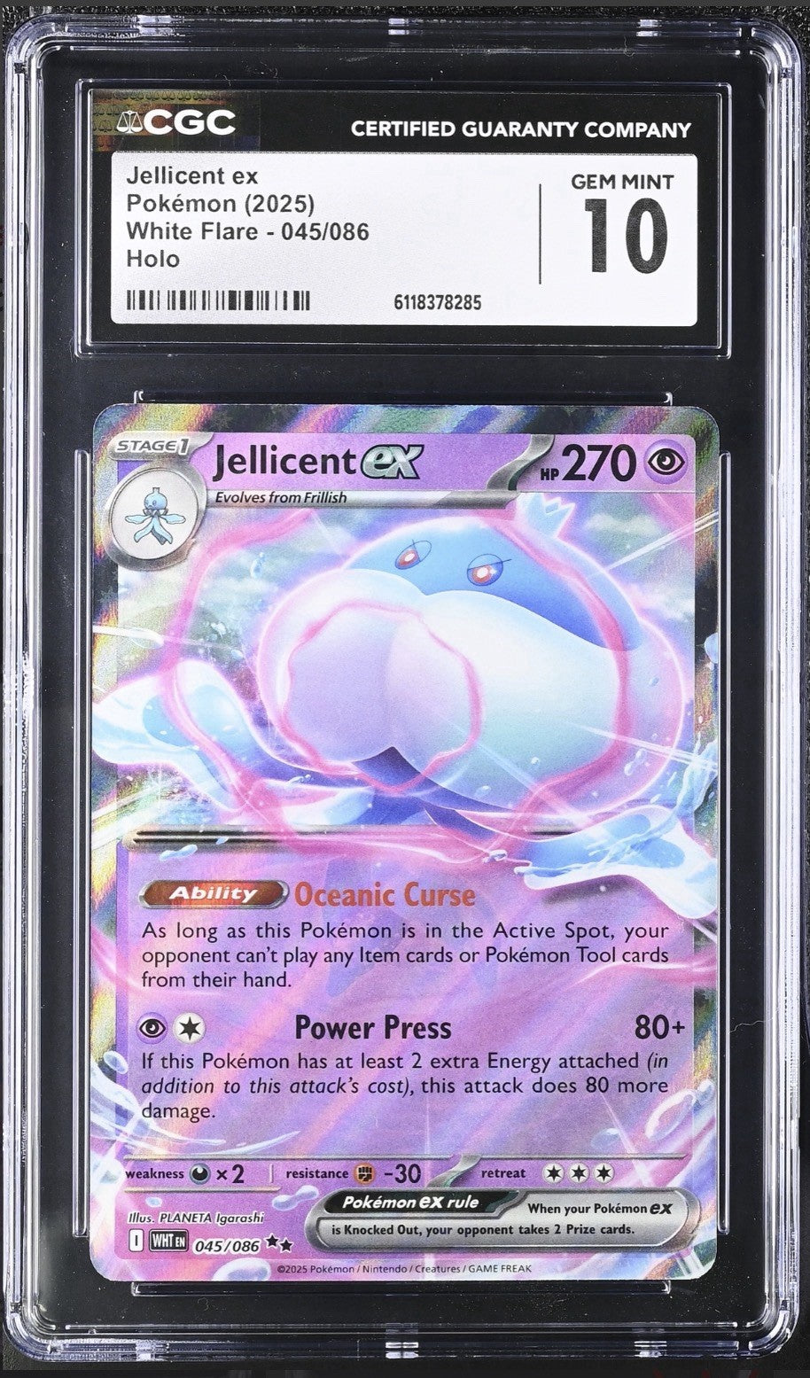 ‼️Pokemon Jellicent ex 045 White Flare Holo GRADE 10! FAST SHIP~SHOOT OFFER!💨