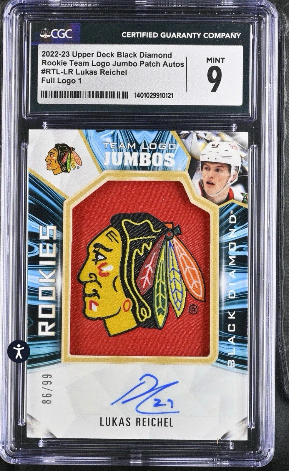 ‼️2022-23 UD Black Diamond Rookie Team Logo Jumbo Patches Lukas Reichel 86/99💨