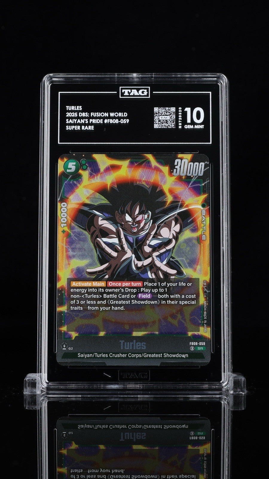 🚨 FB08-059 Turles DBS: Fusion World Saiyan's Pride TAG GRADE 10~ TOP RANKED!💨