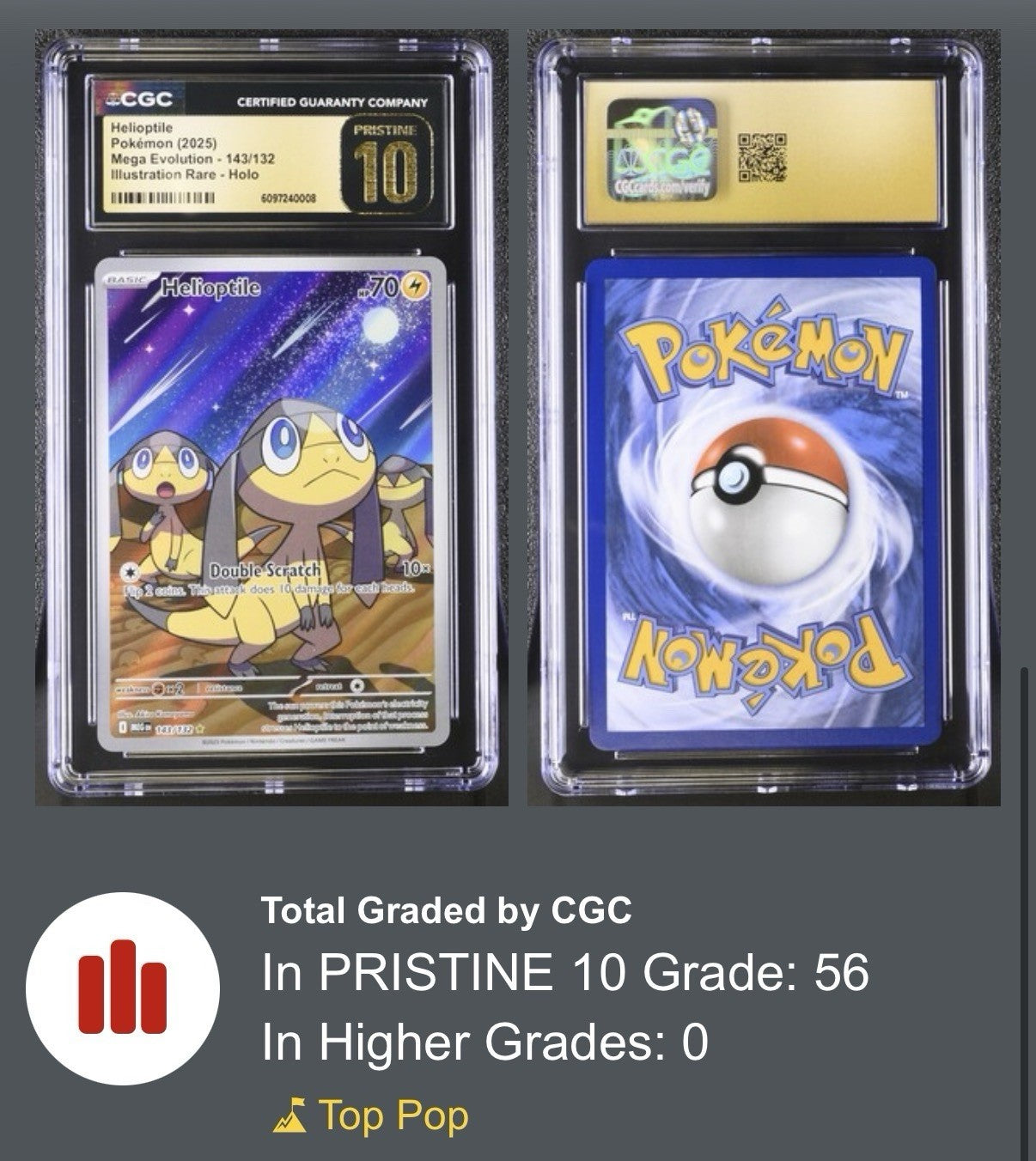 ‼️Helioptile IR #143 Pokemon Mega Evolution GRADE 10 PRISTINE GOLD LABEL TOP POP