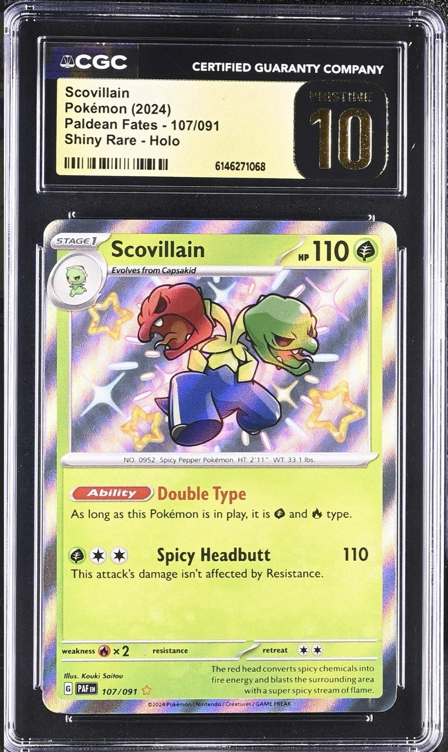 🔥 Scovillain 107 Pokemon Paldean Fates~GRADE 10 PRISTINE GOLD LABEL TOP POP 5💨