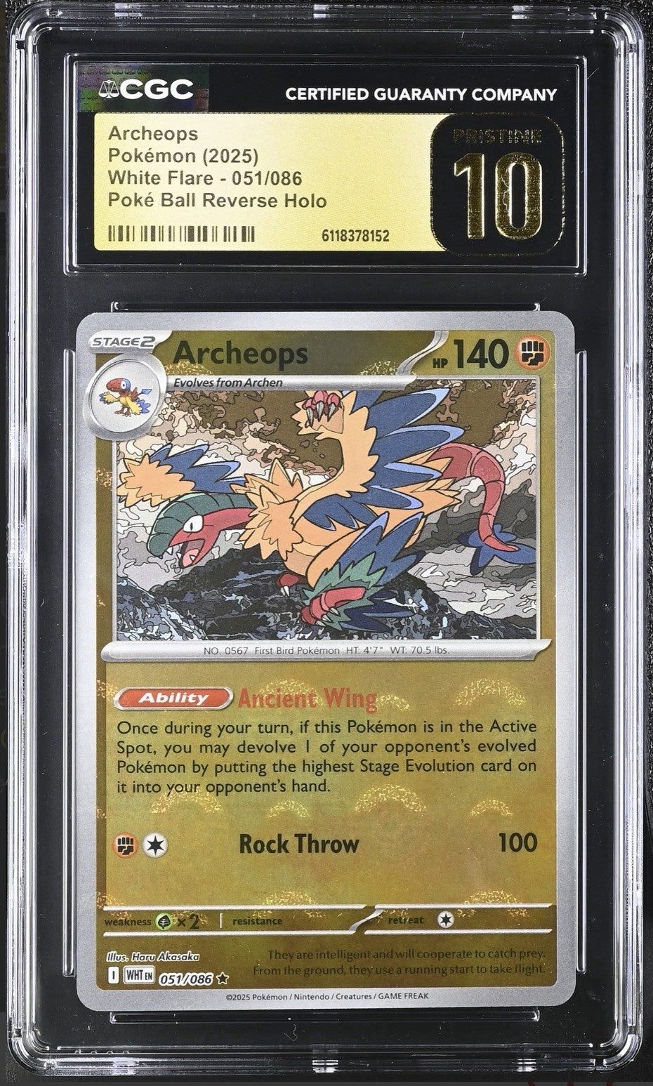 🚨 Archeops PokeBall #051 White Flare GRADE 10 PRISTINE GOLD LABEL TOP POP 1!💨