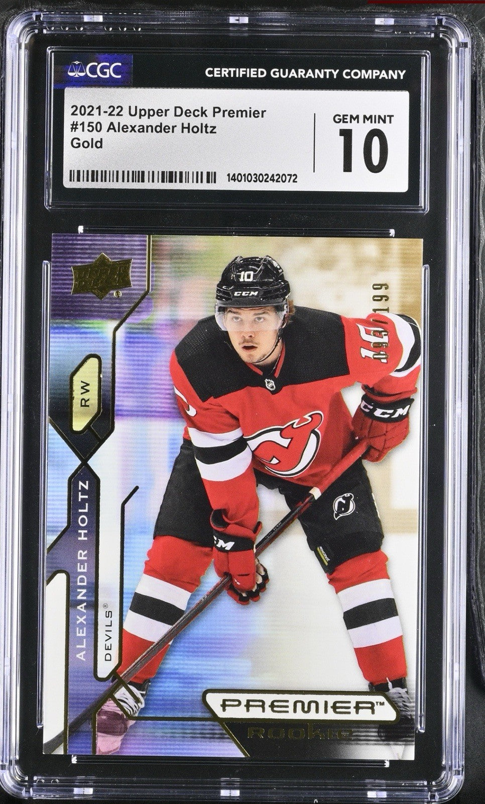 ‼️2021-22 Upper Deck Premier~Rookies Alexander Holtz #150 Gold GRADE 10~POP 1💨