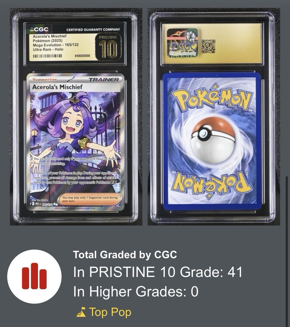 ‼️Acerola's Mischief 165/132 Mega Evolution Holo CGC 10 PRISTINE GOLD LABEL!💨