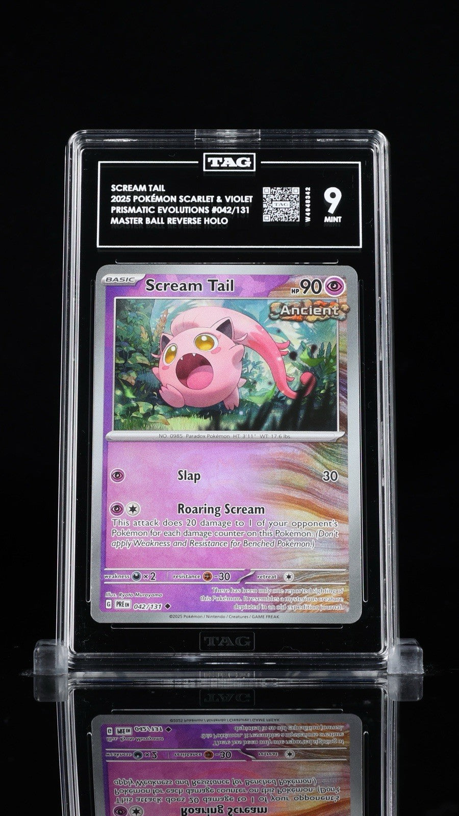 ‼️SCREAM TAIL 2025 POKÉMON PRISMATIC EVOLUTIONS #042/131 MASTER BALL TAG 9!💨