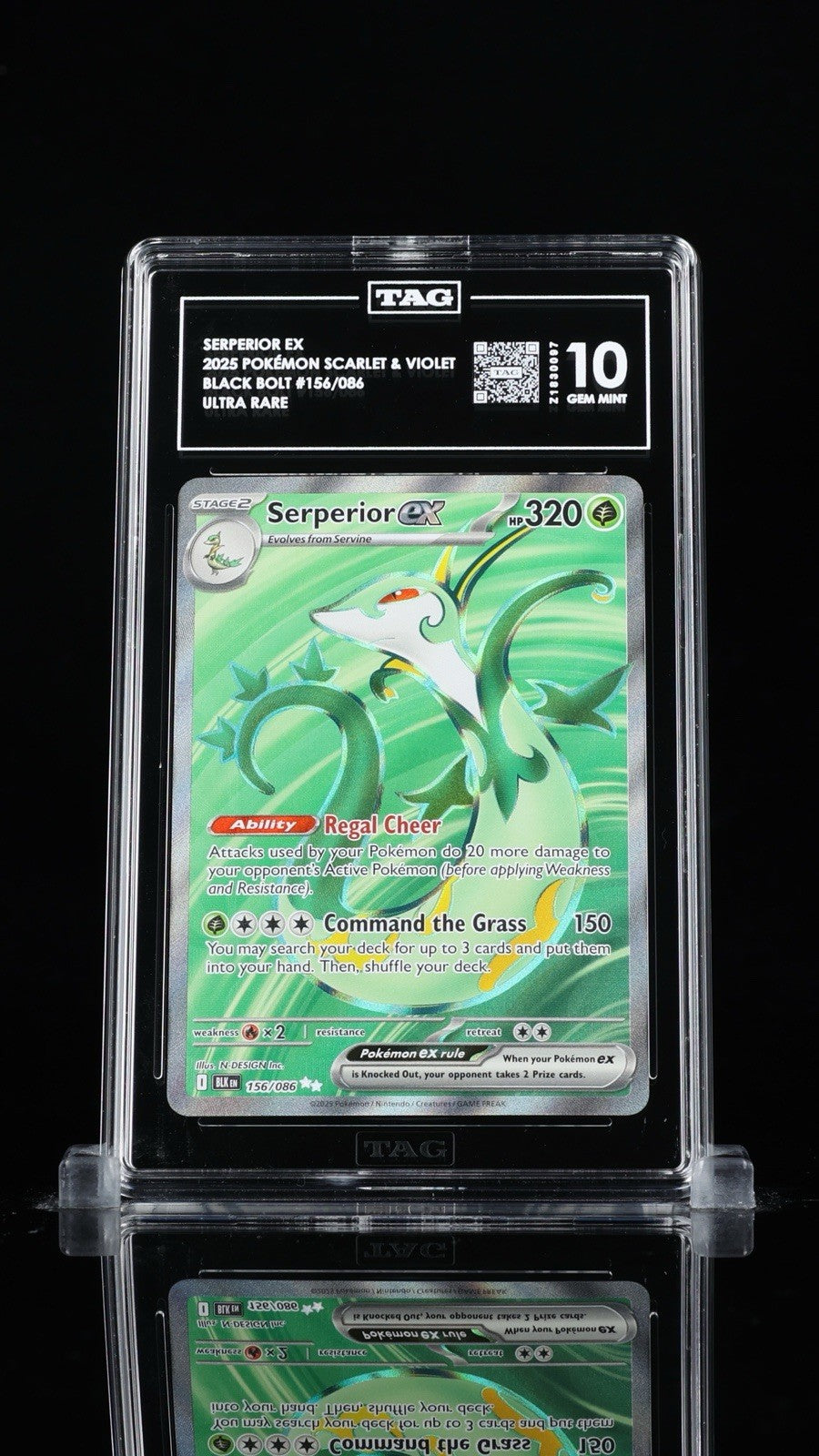 ‼️SERPERIOR EX 2025 POKÉMON SCARLET & VIOLET BLACK BOLT #156/086 TAG GRADE 10!💨