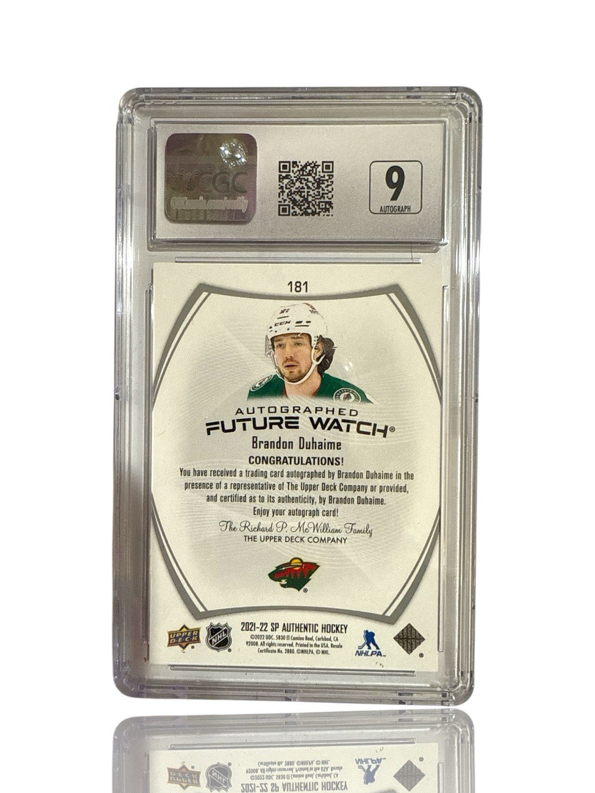 ‼️2021-22 SP Authentic AUTO Future Watch Brandon Duhaime #181~ GRADE 10!💨