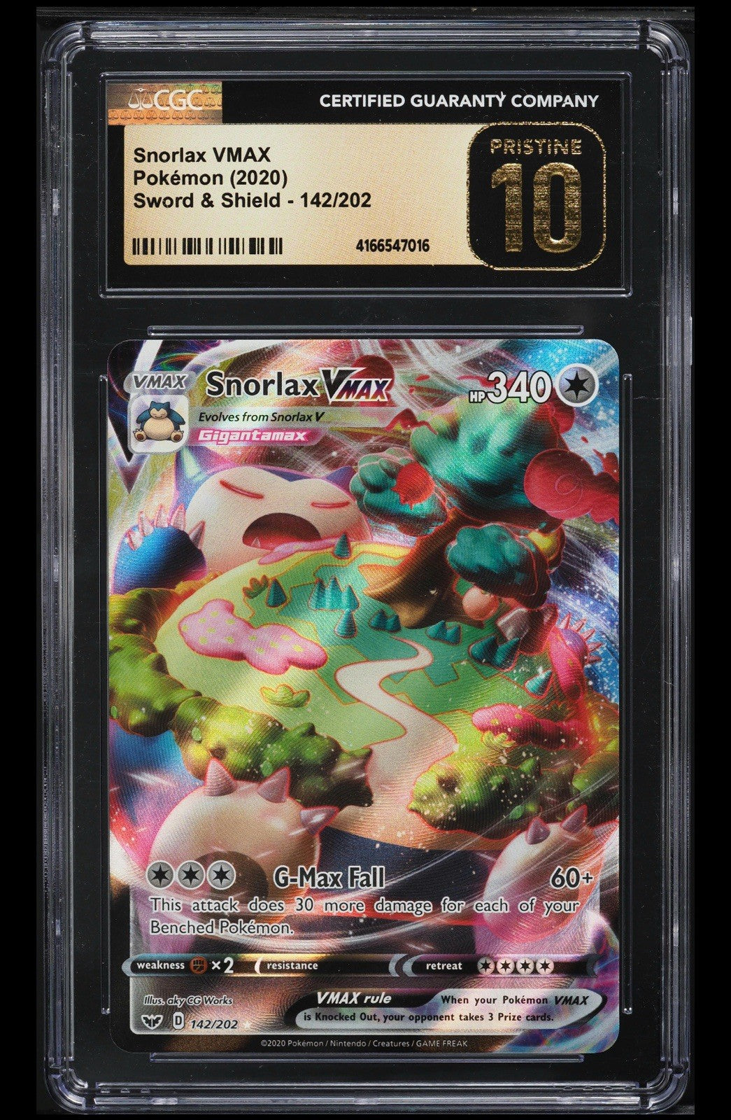 ‼️2020 Pokemon Sword & Shield Snorlax VMAX #142 GRADE 10 PRISTINE! SHIPS FAST💨
