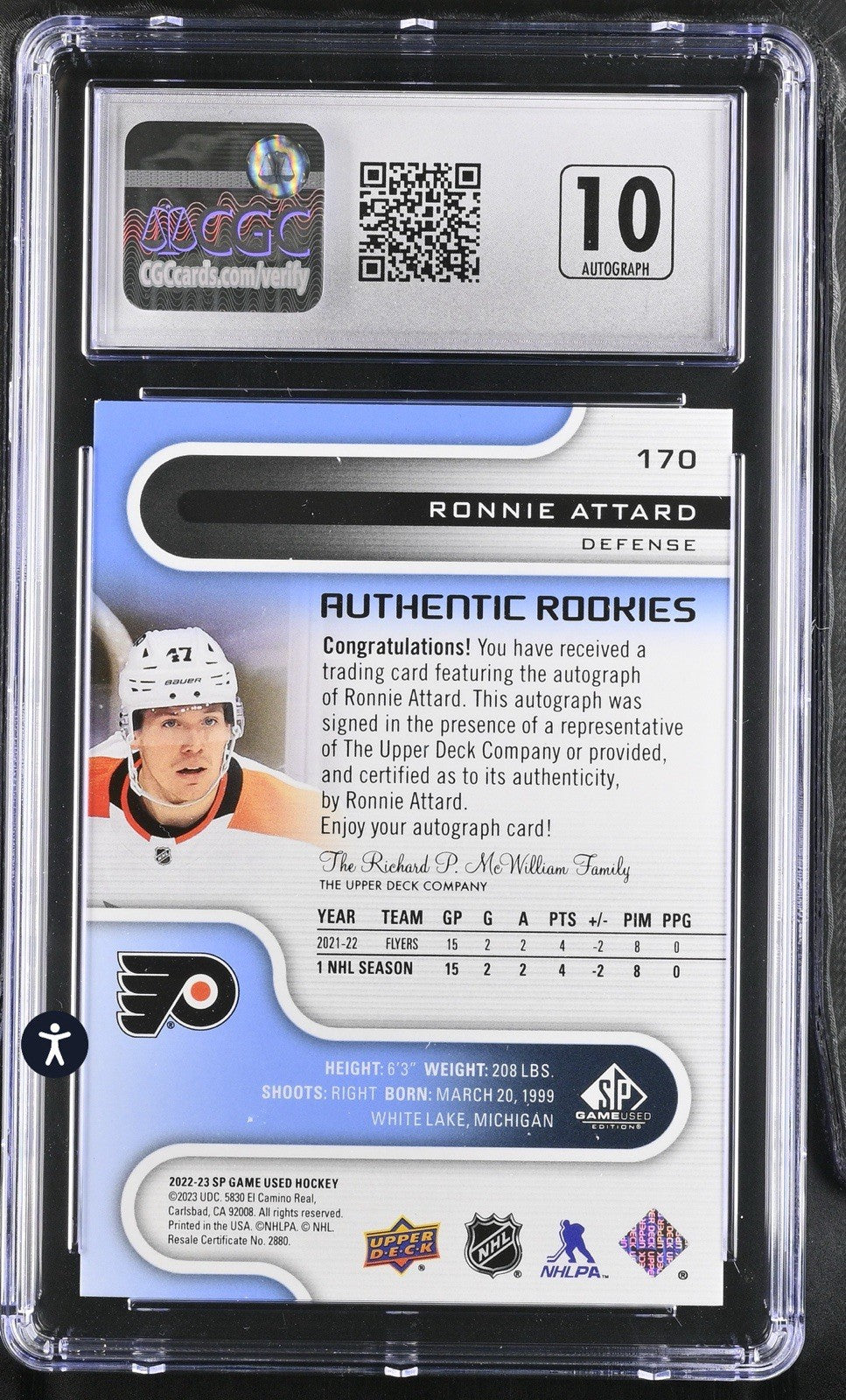 ‼️2022-23 SP Game Used Autographs #170 Ronnie Attard GRADED SHIPS FAST 💨