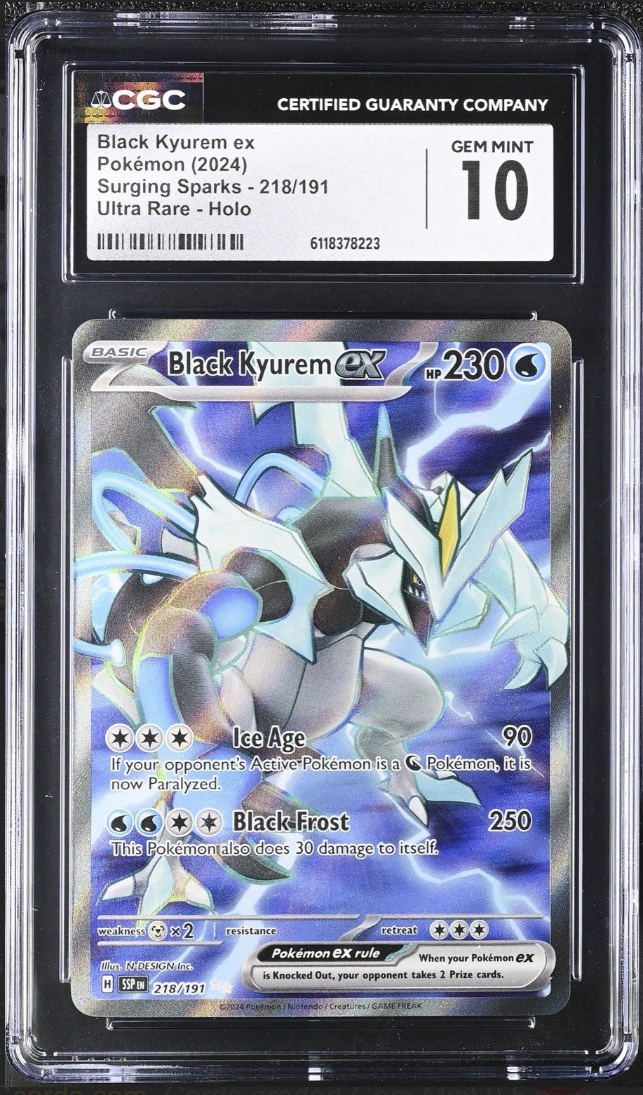 💎 Black Kyurem ex 218/191 Surging Sparks Holo GRADE 10! FAST SHIP SHOOT OFFER💨