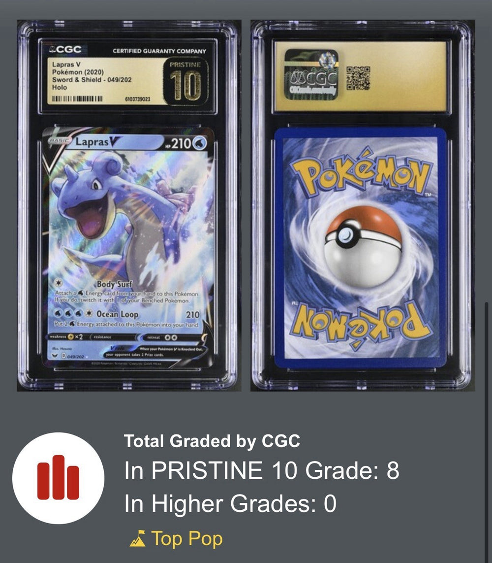 ‼️Pokemon Lapras V 049/202: Sword & Shield Holo CGC 10 PRISTINE GOLD LABEL TOP💨
