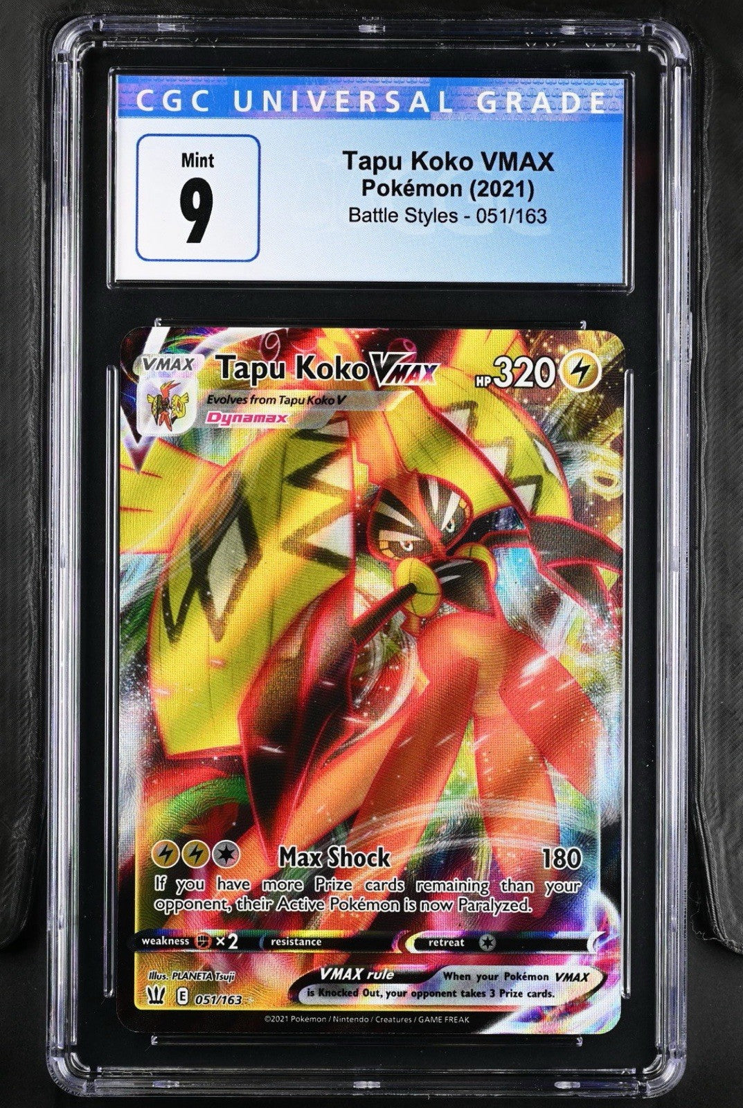 ‼️Tapu Koko VMAX 051/163 Swsh05: Battle Styles Holo GRADE 9! SHIPS SAME DAY!💨