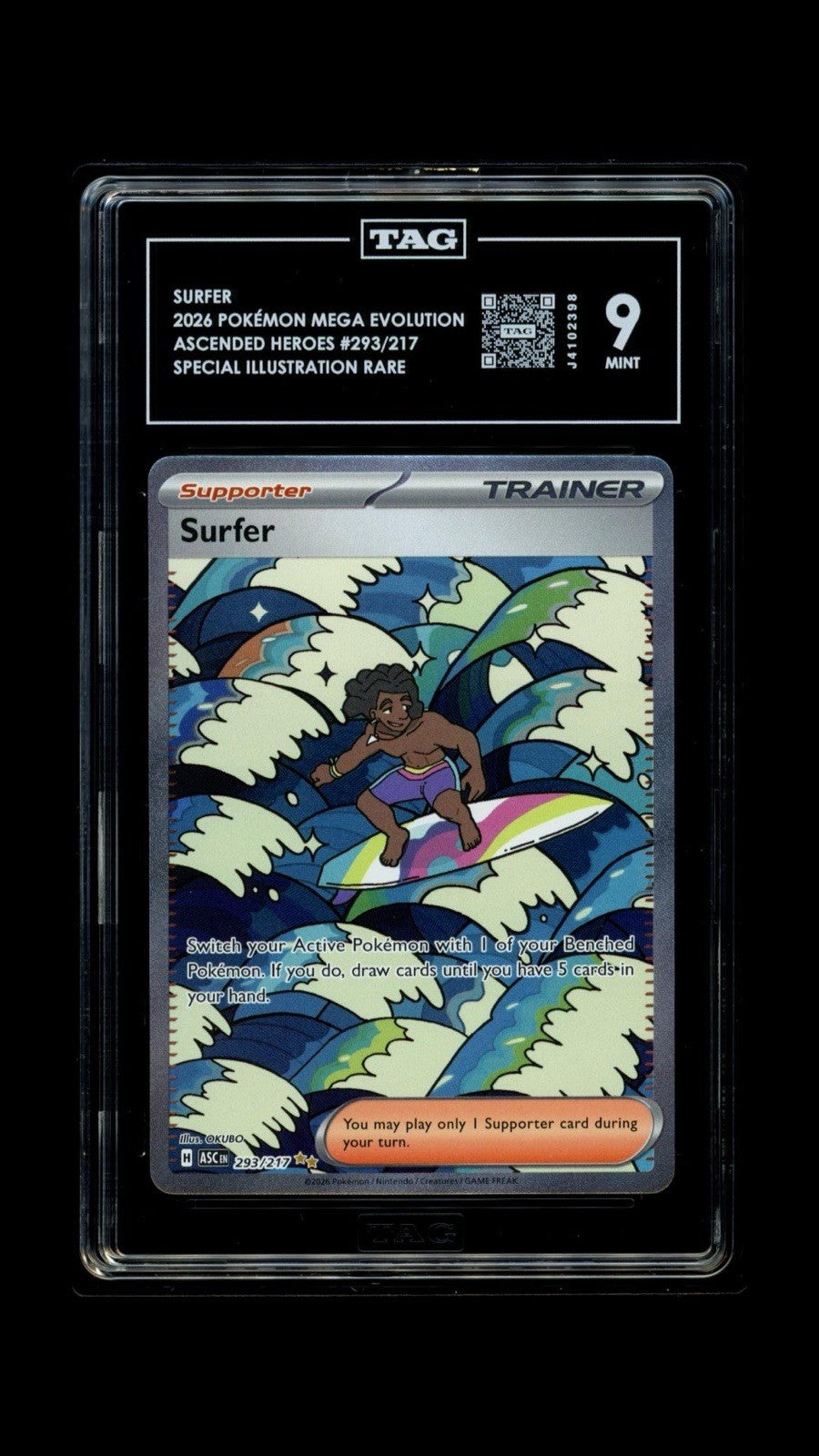 💎Pokemon Surfer #293 Ascended Heroes SIR~ TAG GRADE 9! FAST SHIP SHOOT OFFER💨