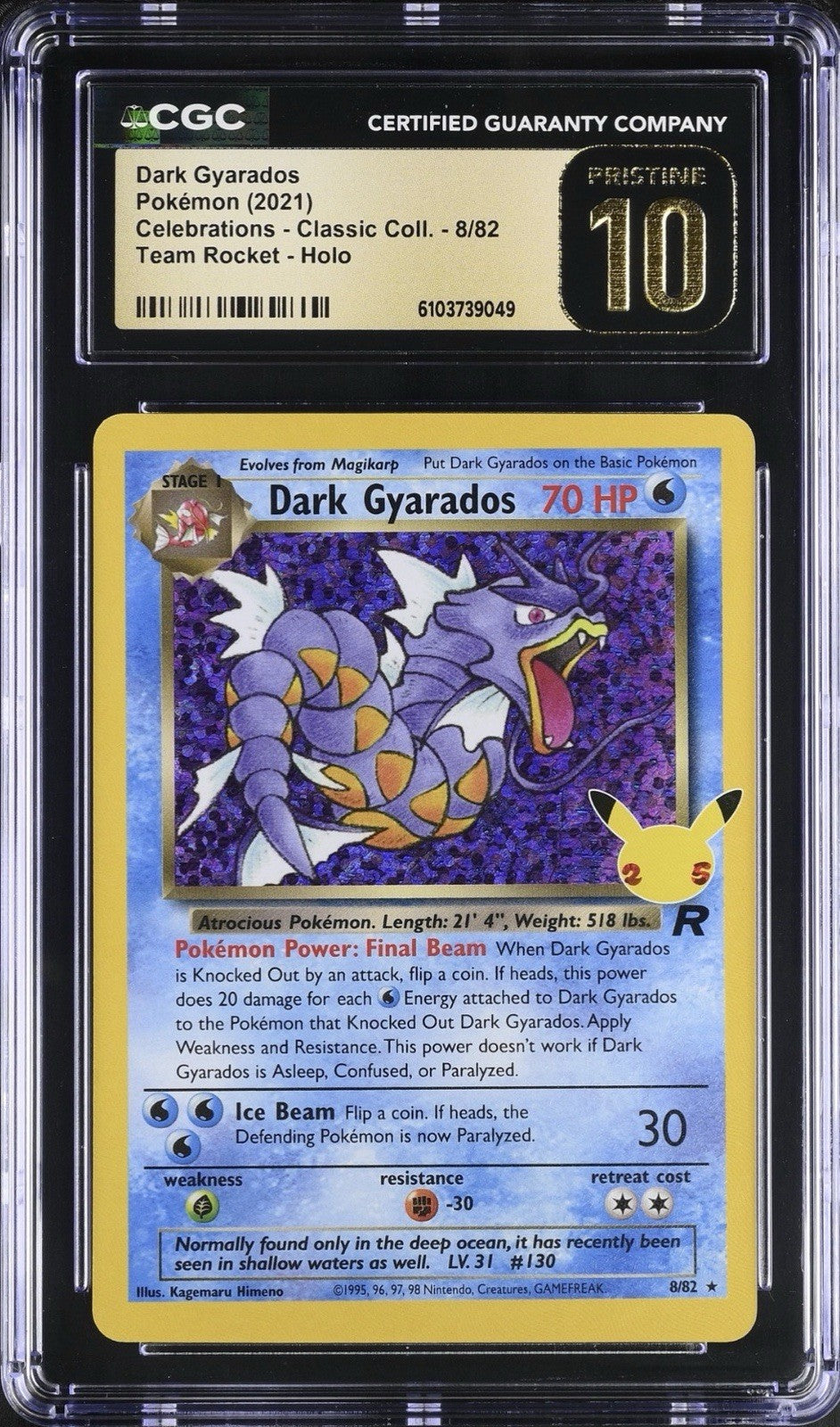 ‼️Pokemon Dark Gyarados #8 Celebrations Collection CGC 10 PRISTINE GOLD LABEL💨