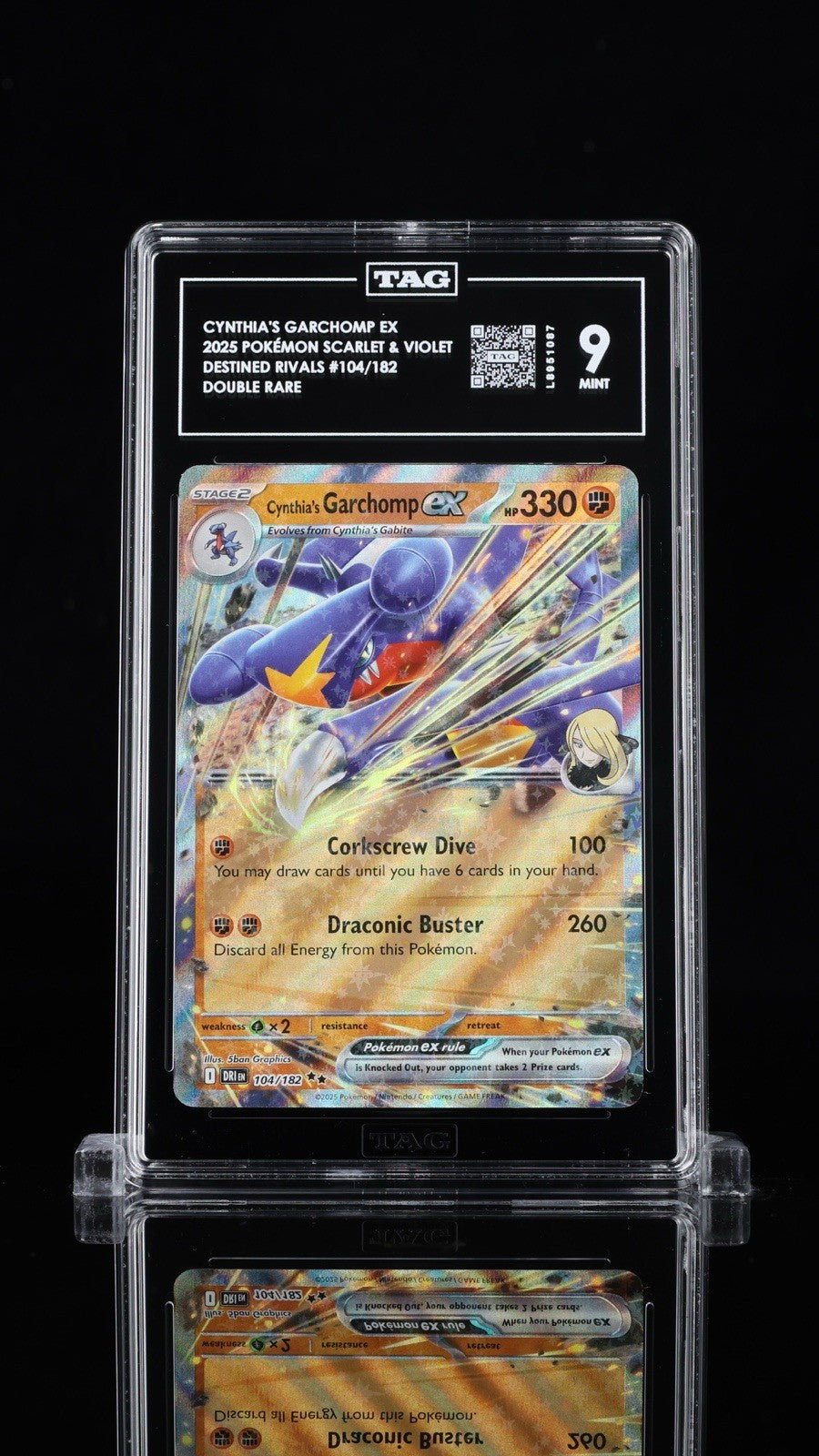 ⚠️ Cynthia's Garchomp ex 104/182 Destined Rivals Holo~TAG GRADE 9~SHOOT OFFER💨