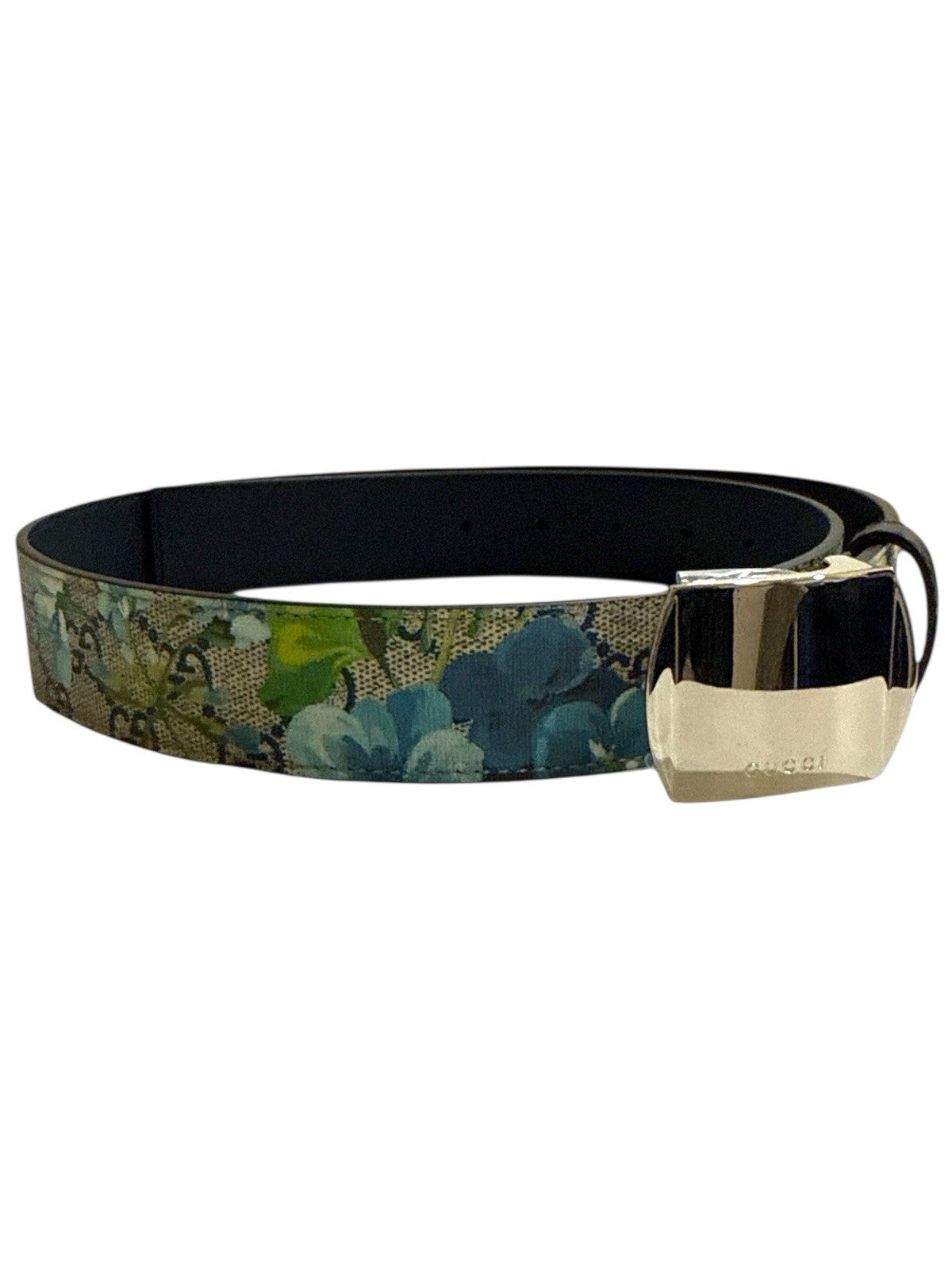‼️Gucci GG Blooms Floral Leather Belt Silver Buckle Blue SIZE 115/46 SHOOT OFFER