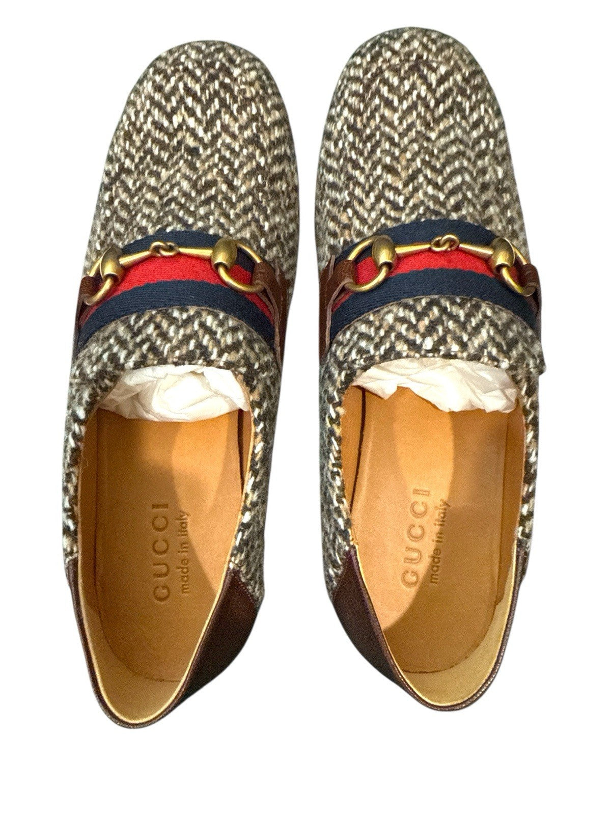 ‼️NEW IN BOX GUCCI Horsebit Herringbone Tweed & Leather Loafers GUCCI SIZE 6.5!