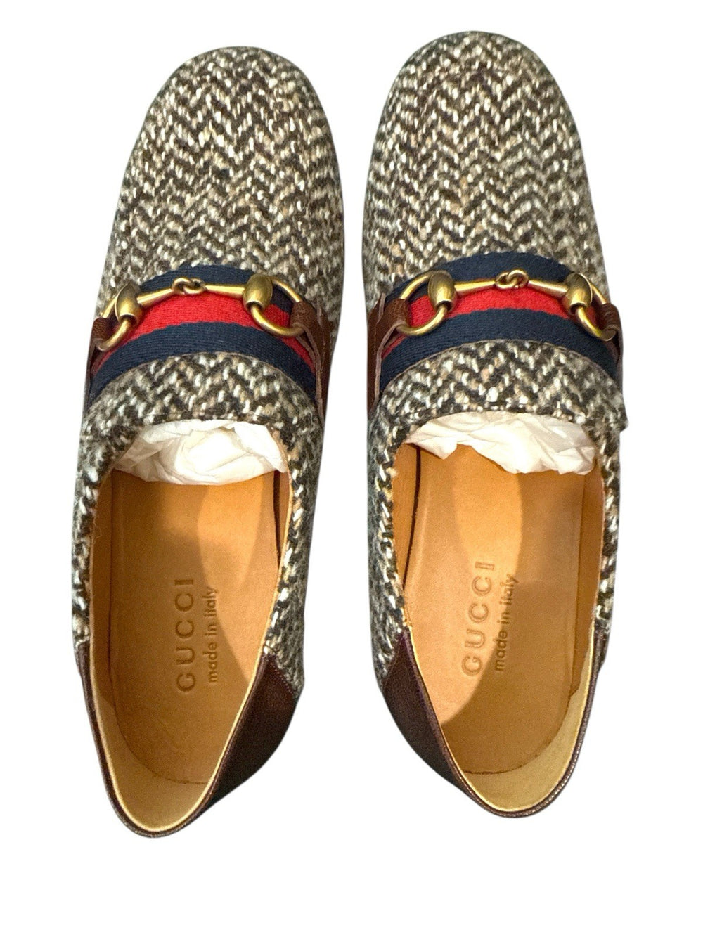 ‼️NEW IN BOX GUCCI Horsebit Herringbone Tweed & Leather Loafers GUCCI SIZE 6.5!