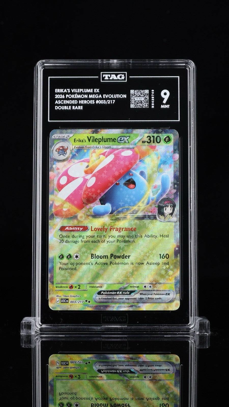 ⚠️ Erika's Vileplume ex #003 Pokemon Ascended Heroes~TAG GRADE 9~SHOOT OFFER!💨