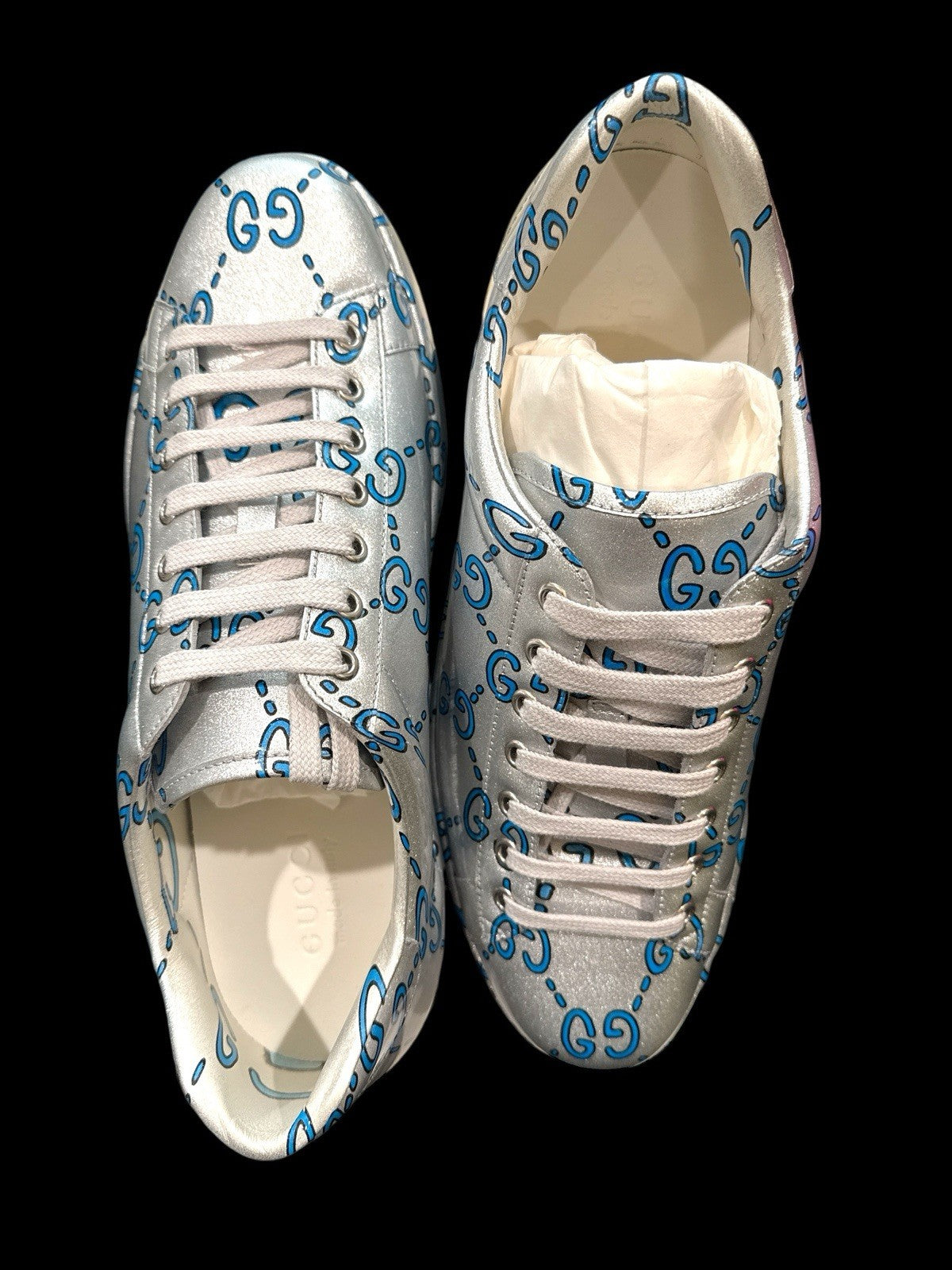 ‼️GUCCI Miro Rubber Wax GucciGhost Print Mens New Ace Sneakers SIZE 9~FAST SHIP