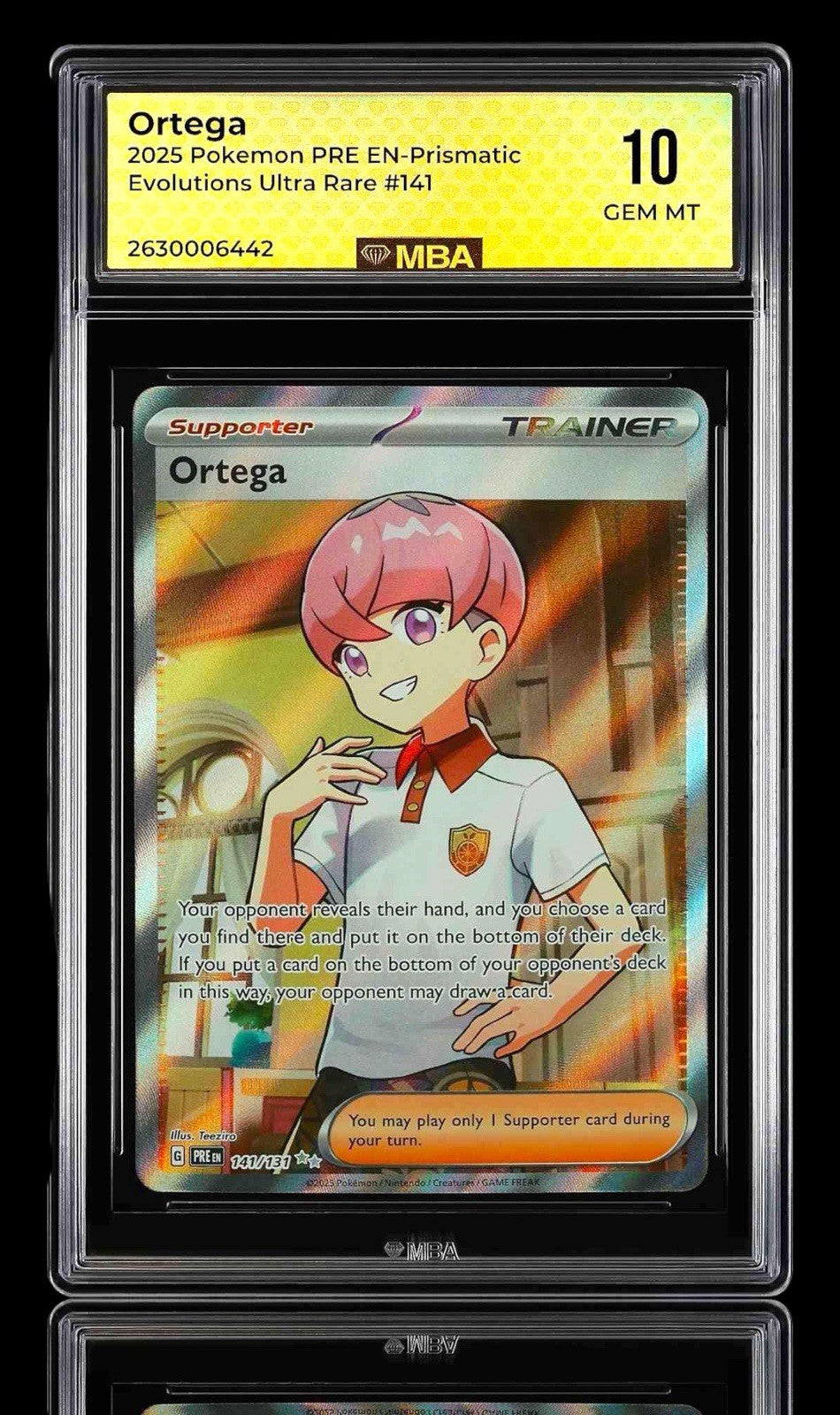 🚨 Ortega 141/131 Pokemon Prismatic Evolutions Holo~MBA GRADE 10~ SHOOT OFFER💨