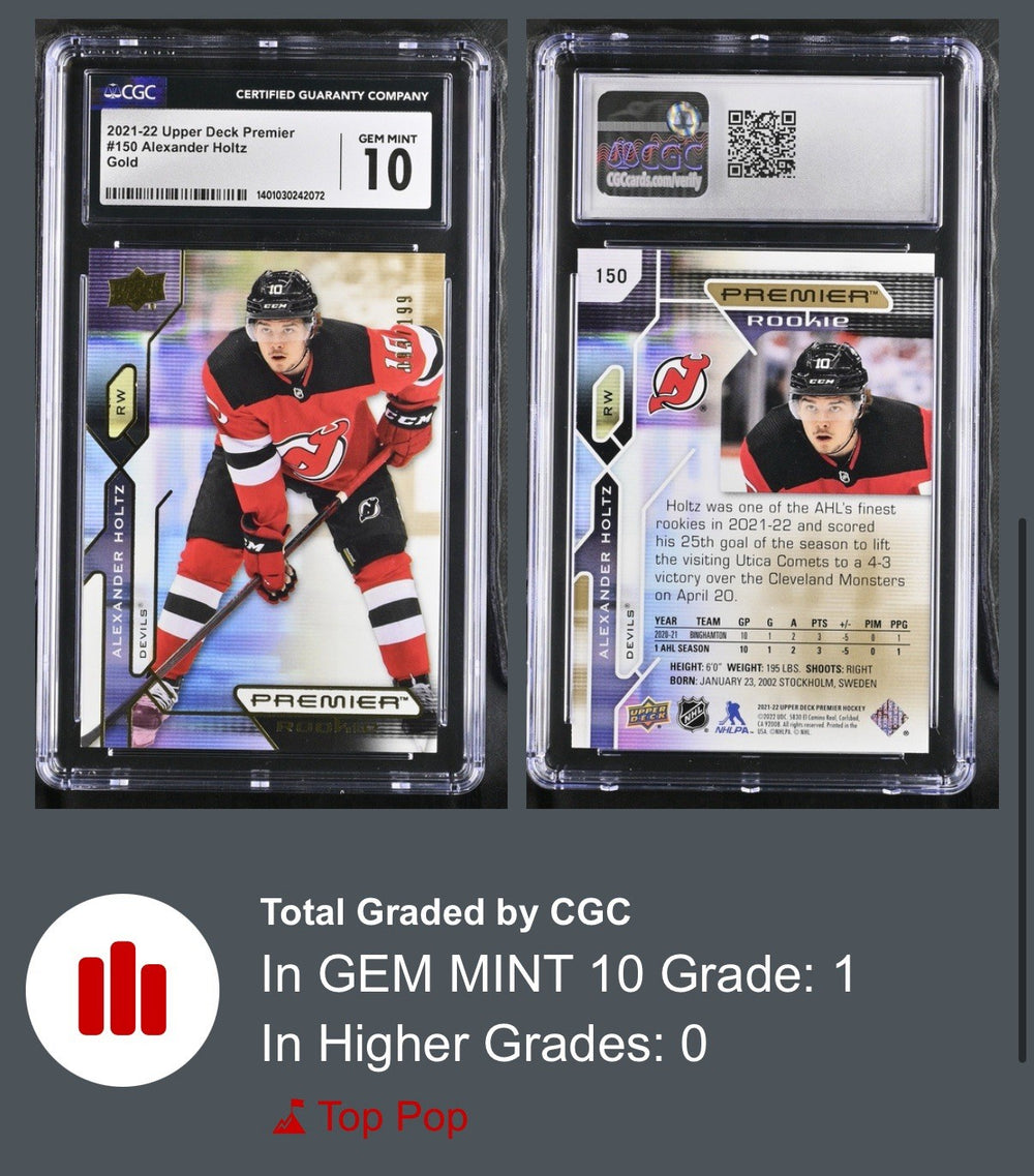 ‼️2021-22 Upper Deck Premier~Rookies Alexander Holtz #150 Gold GRADE 10~POP 1💨