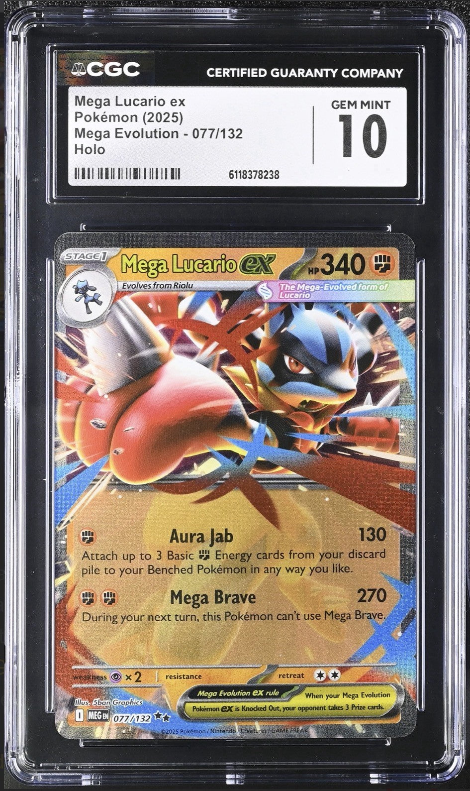 💎 Mega Lucario ex 077/132 Mega Evolution Holo GRADE 10! FAST SHIP~SHOOT OFFER💨