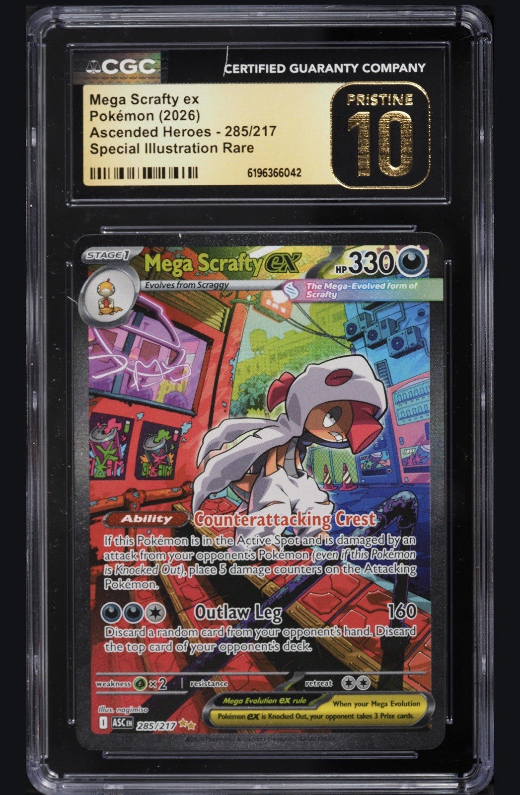 ⚠️ Mega Scrafty ex #285 Pokemon Ascended Heroes~PRISTINE 10 GOLD LABEL TOP POP💨