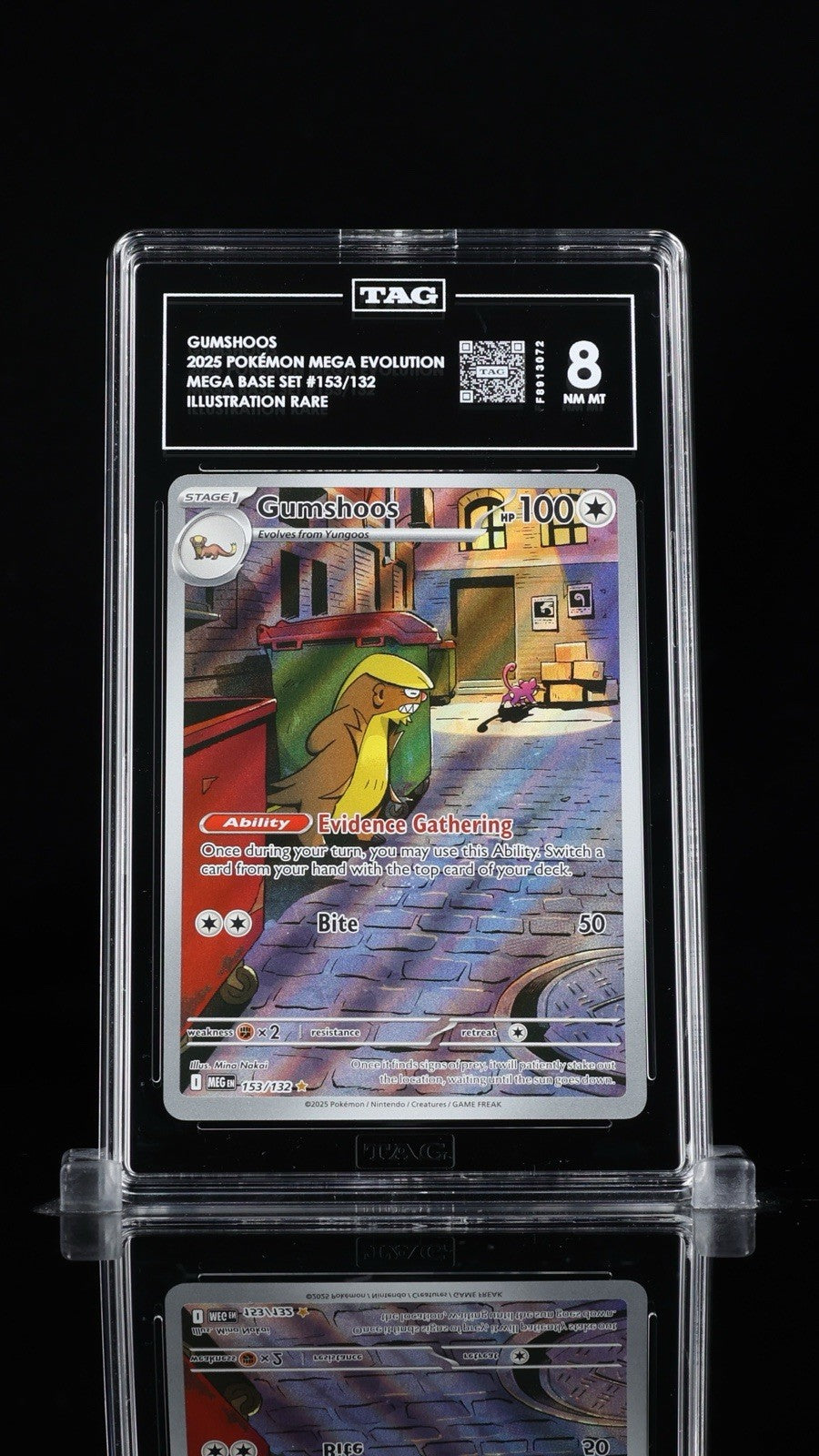 ‼️Gumshoos 153/132: Mega Evolution TAG GRADE 8! FAST SHIP~SHOOT OFFER!💨