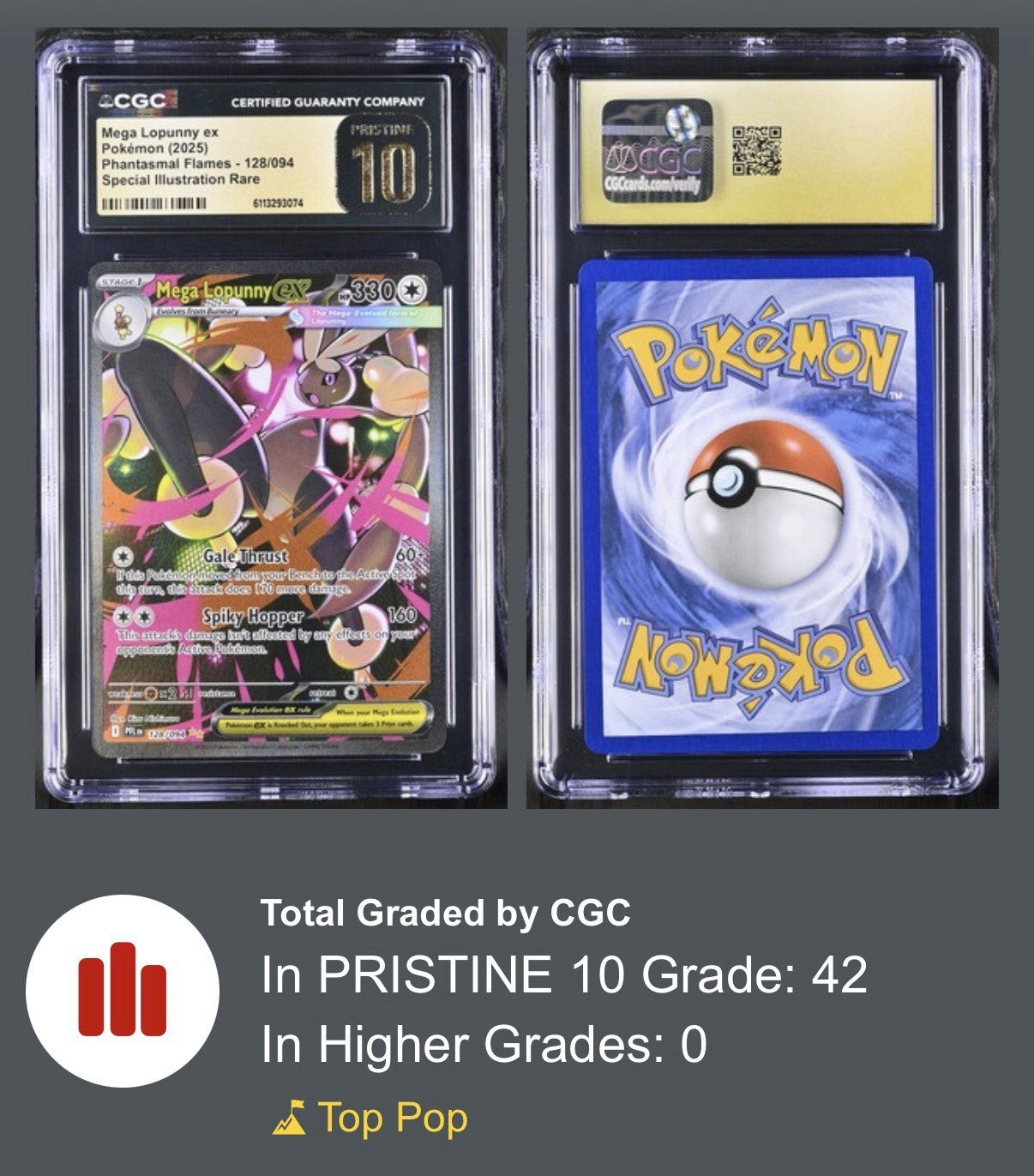 ‼️Pokemon Mega Lopunny ex #128 Phantasmal Flames CGC 10 PRISTINE GOLD LABEL!💨