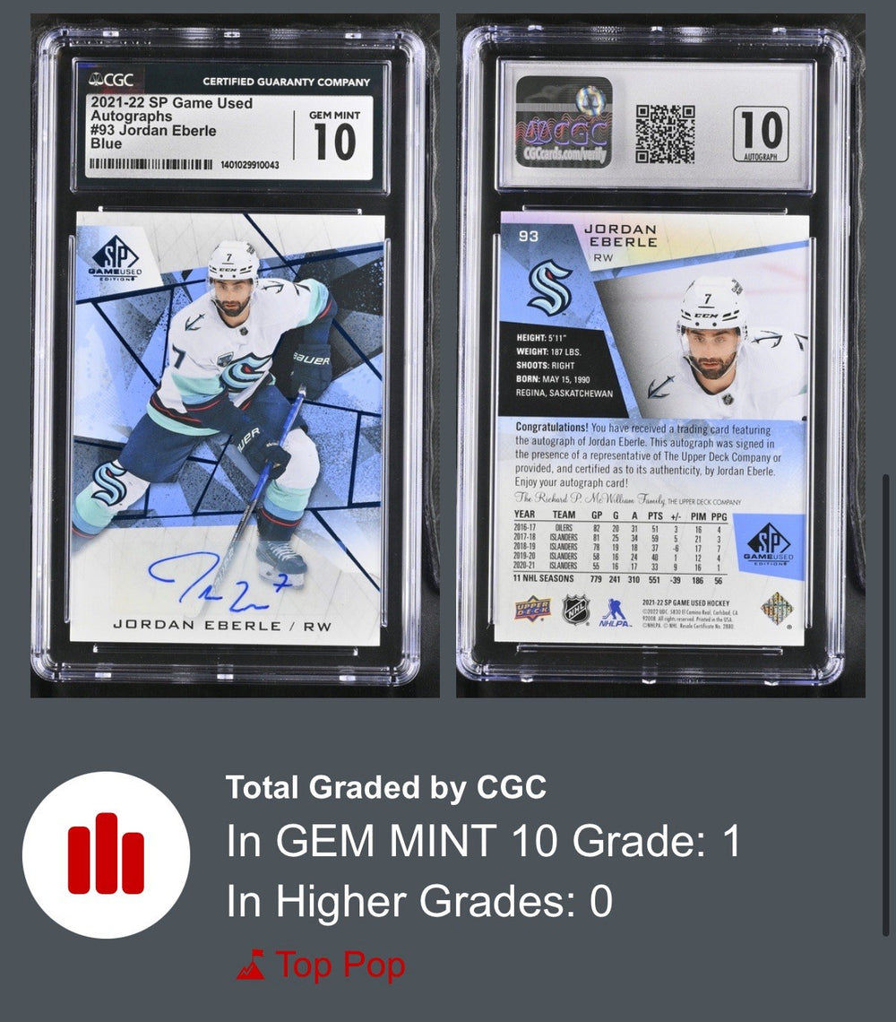 ‼️2021-22 SP Game Used Autograph #93 Jordan Eberle Blue GRADE 10~AUTO 10~POP 1💨