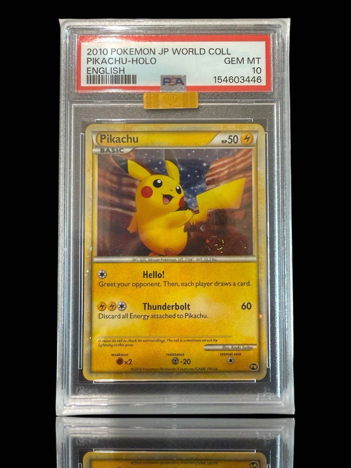 💎 Pikachu English World Collection Holo PSA 10 MBA PRISTINE GOLD DIAMOND!💨