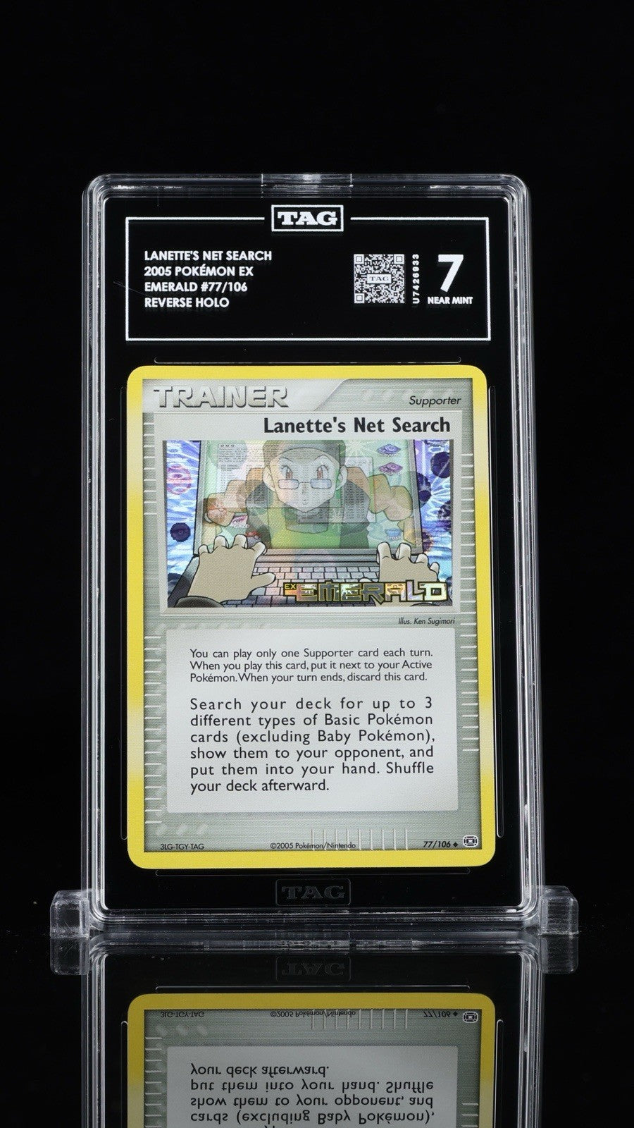 🚨Lanette's Net Search 77/106 Emerald Reverse Holo~ TAG GRADE 7! SAME DAY SHIP💨