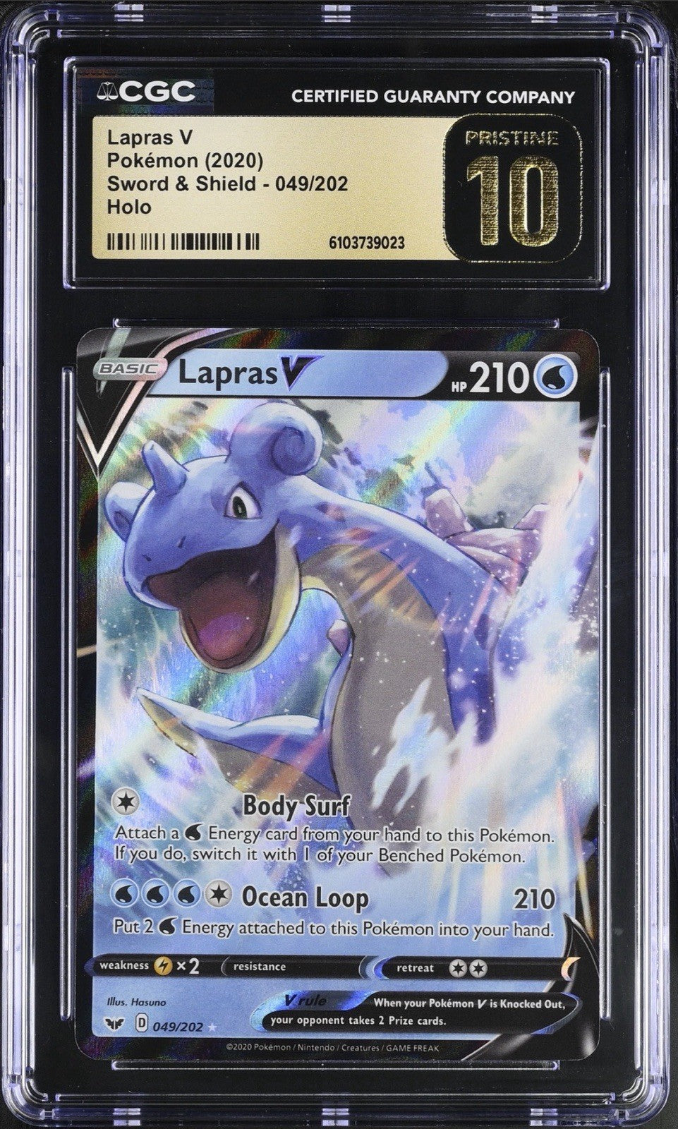 ‼️Pokemon Lapras V 049/202: Sword & Shield Holo CGC 10 PRISTINE GOLD LABEL TOP💨