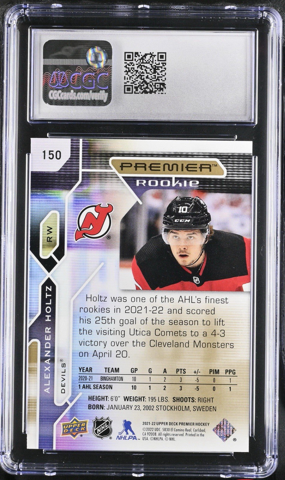 ‼️2021-22 Upper Deck Premier~Rookies Alexander Holtz #150 Gold GRADE 10~POP 1💨