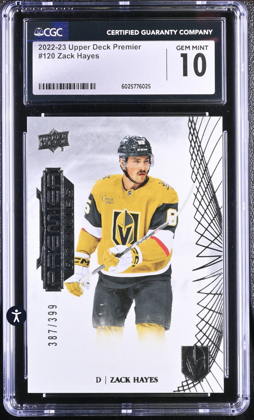 ‼️2022-23 Upper Deck Premier - Rookies Zack Hayes #120 /399 (RC) GRADE 10💨