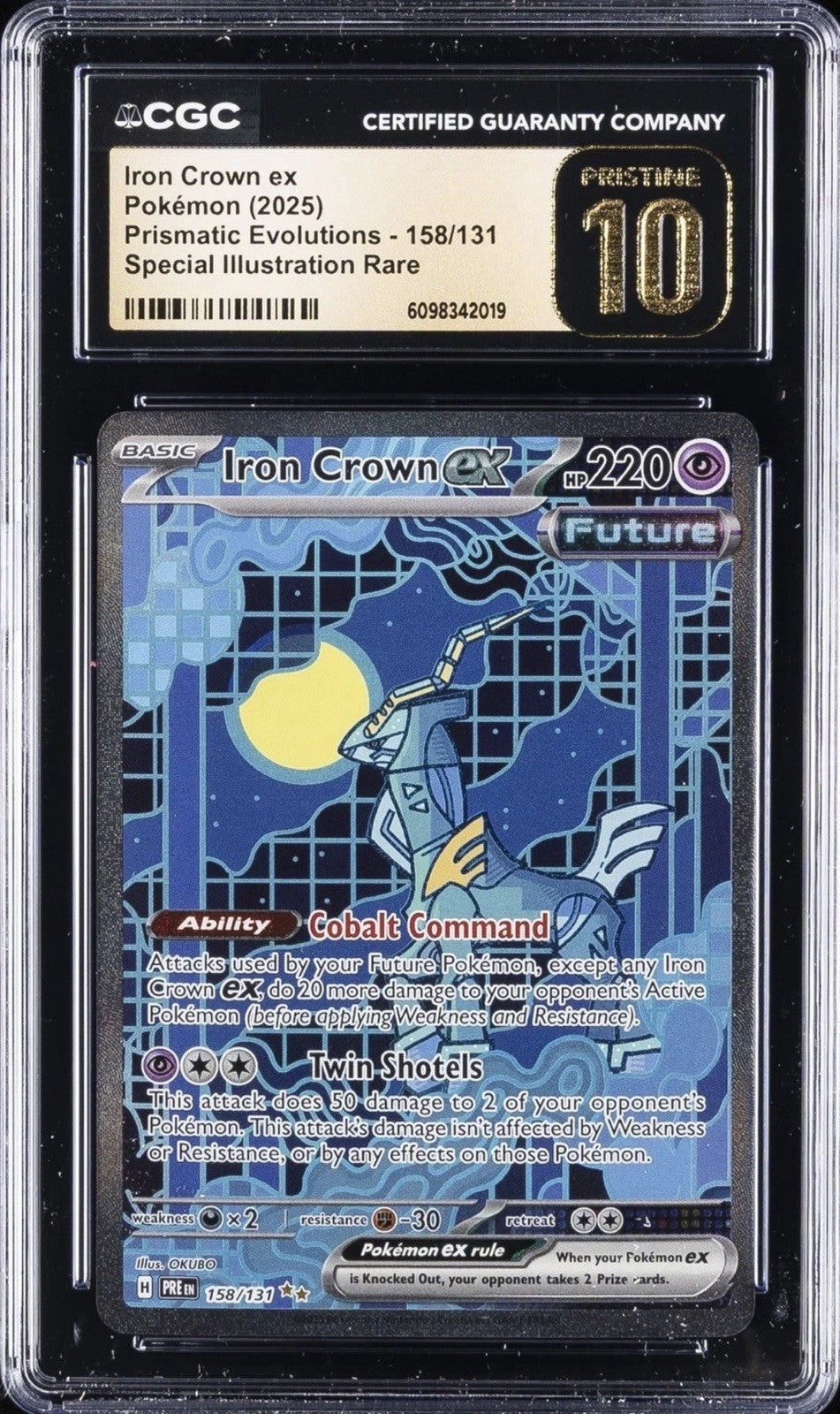 ‼️Iron Crown ex #158~Prismatic Evolutions Holo GRADE 10 PRISTINE GOLD LABEL!💨