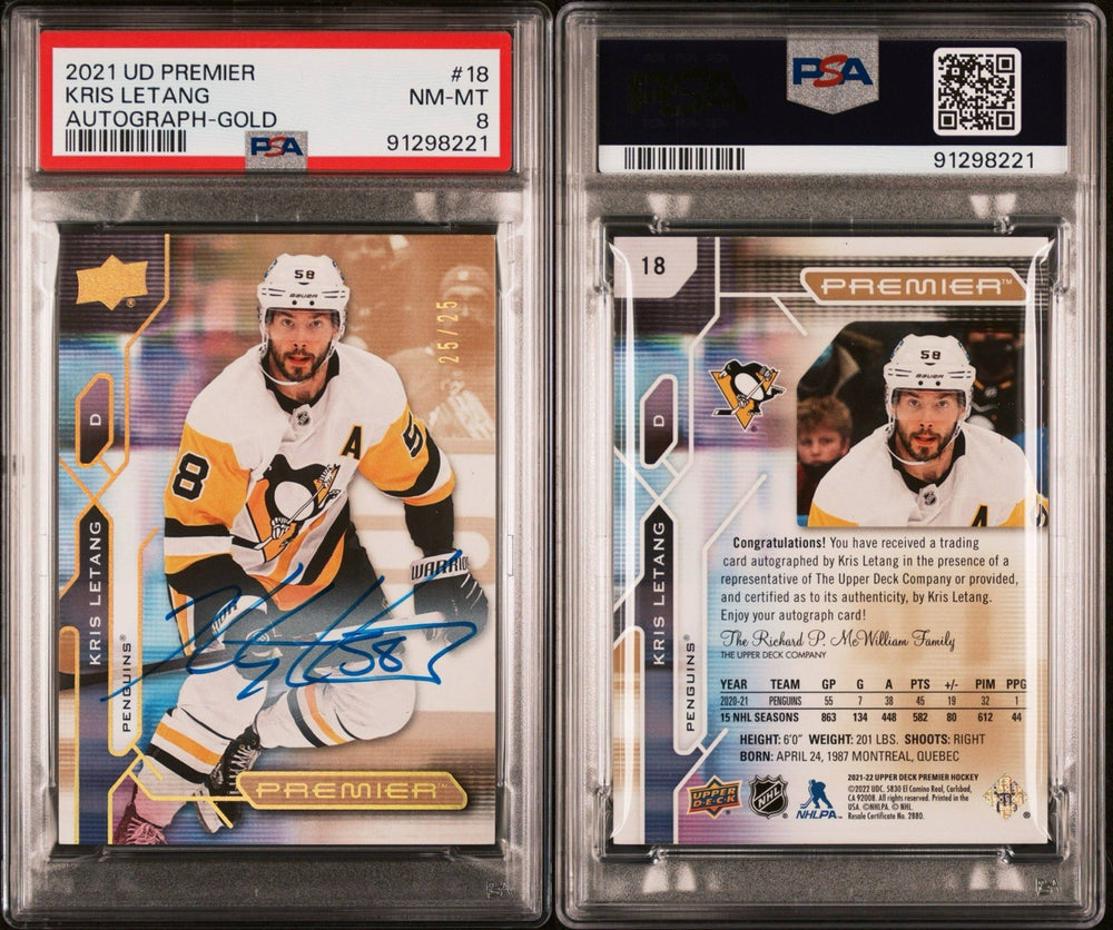 ‼️2021 UD PREMIER KRIS LETANG AUTOGRAPH GOLD 25/25~LOW POP PSA 8~SHOOT OFFER💨