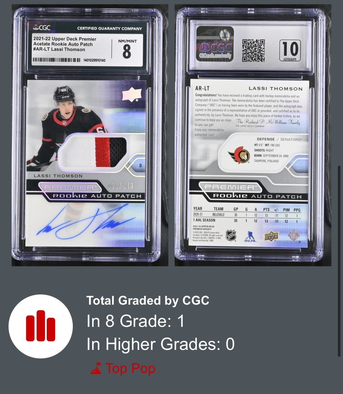 2021-22 Upper Deck Premier - Acetate Rookie Auto Patch Lassi Thomson #AR-LT /249