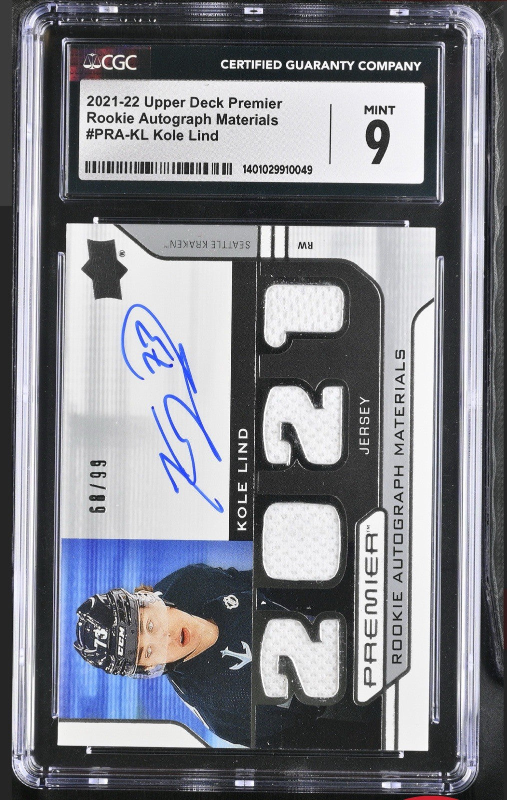 ‼️2021-22 UD Premier Rookie Materials #PRA-KL Kole Lind~CGC 9~AUTO 10~POP 1!💨