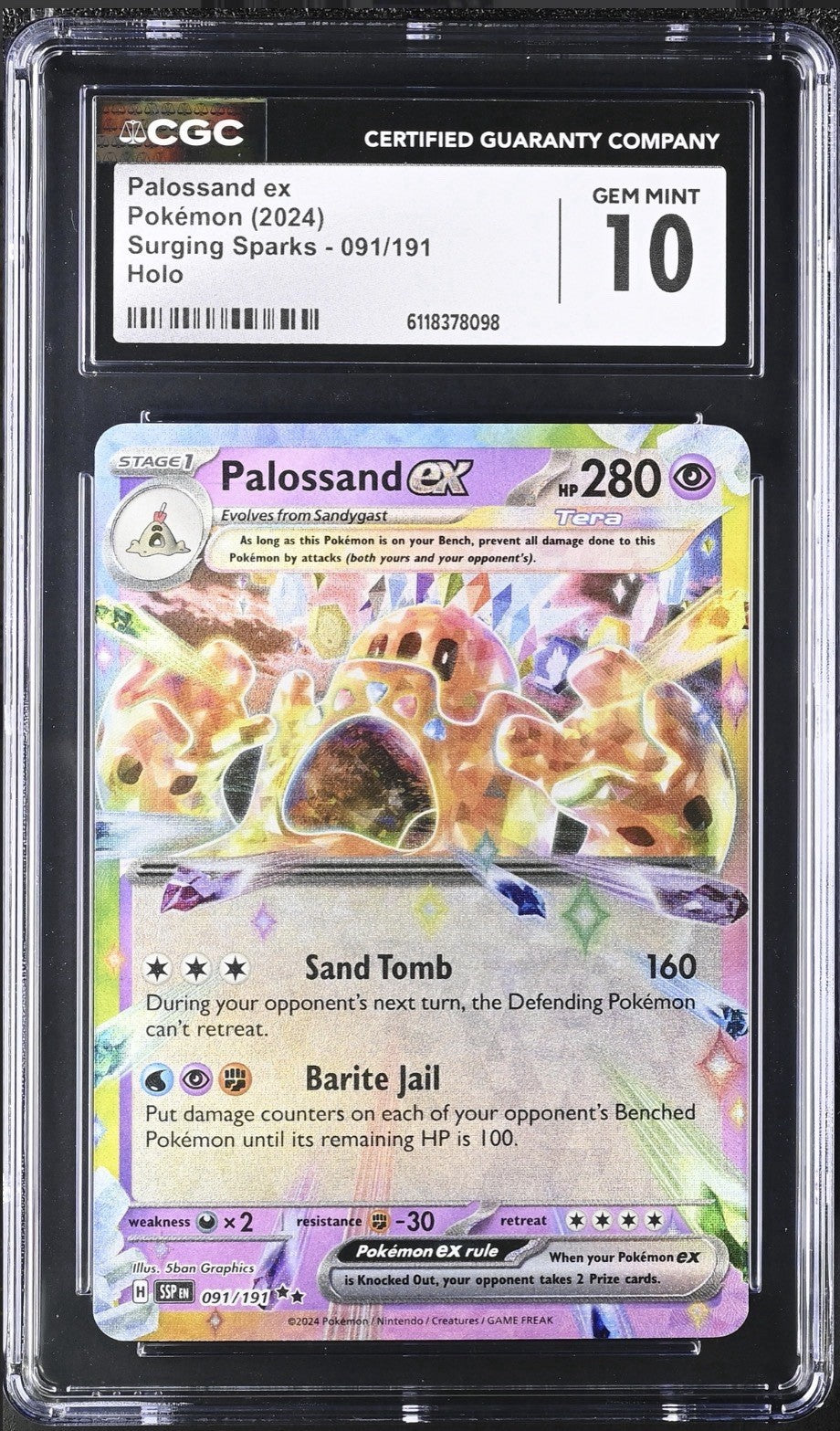 ‼️Palossand ex 091 Surging Sparks Holo GRADE 10! SAME DAY SHIP SHOOT OFFER!💨