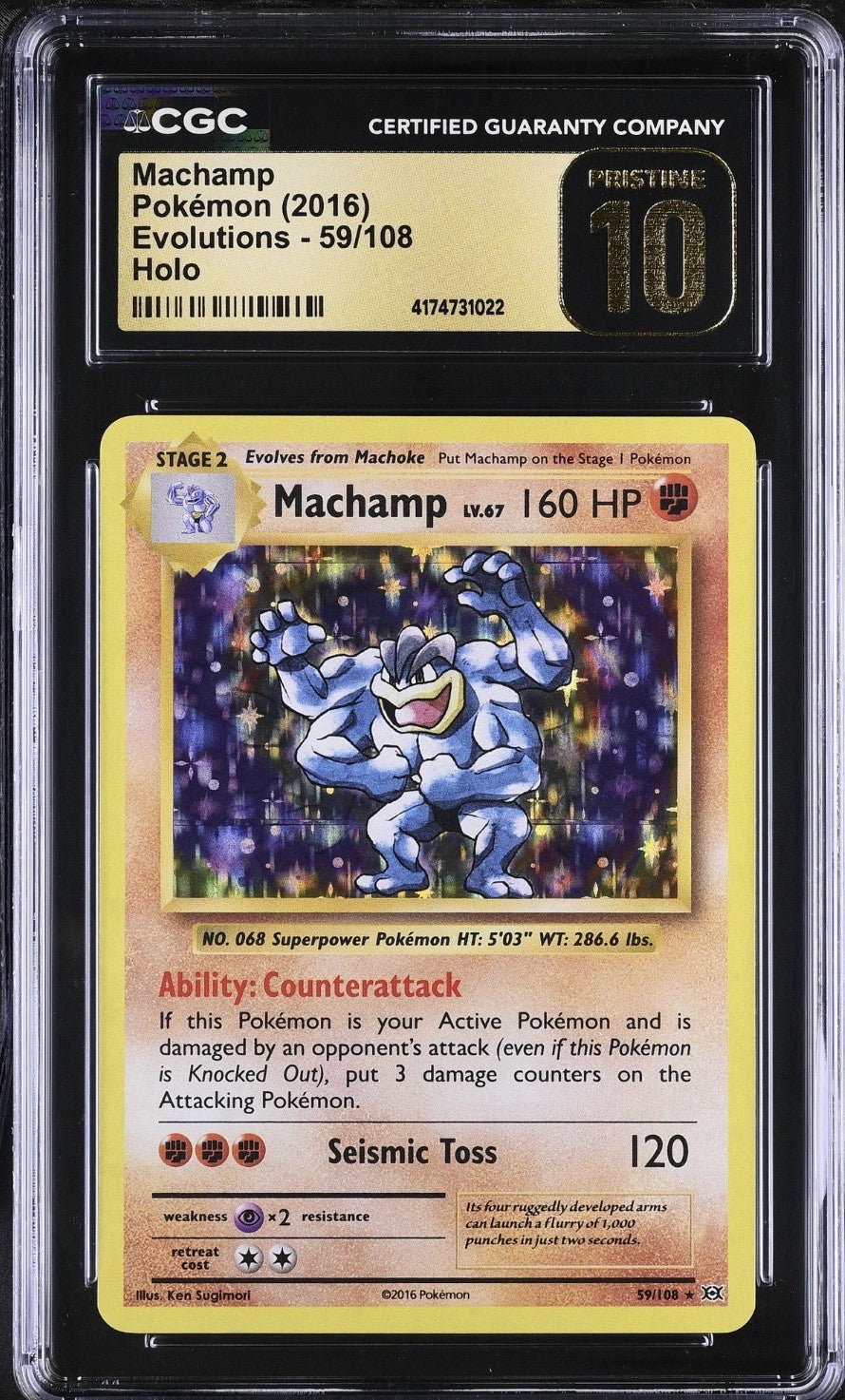 ⚠️ Machamp 59/108 Pokemon Evolutions Holo~PRISTINE 10 GOLD LABEL TOP POP 3!💎