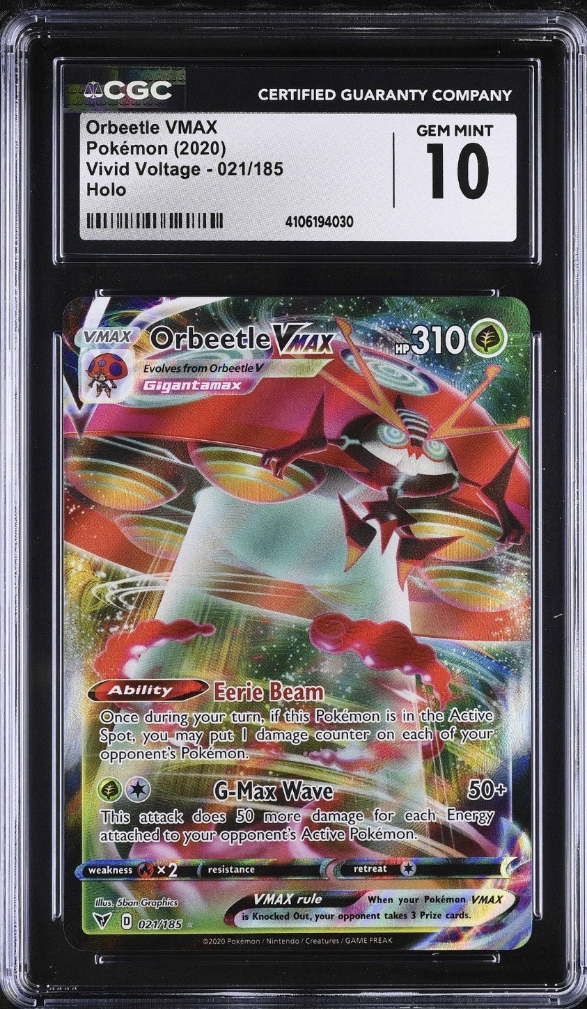 ⚠️ Orbeetle VMAX 021 Pokemon Vivid Voltage Holo~GRADE 10~FAST SHIP SHOOT OFFER💨