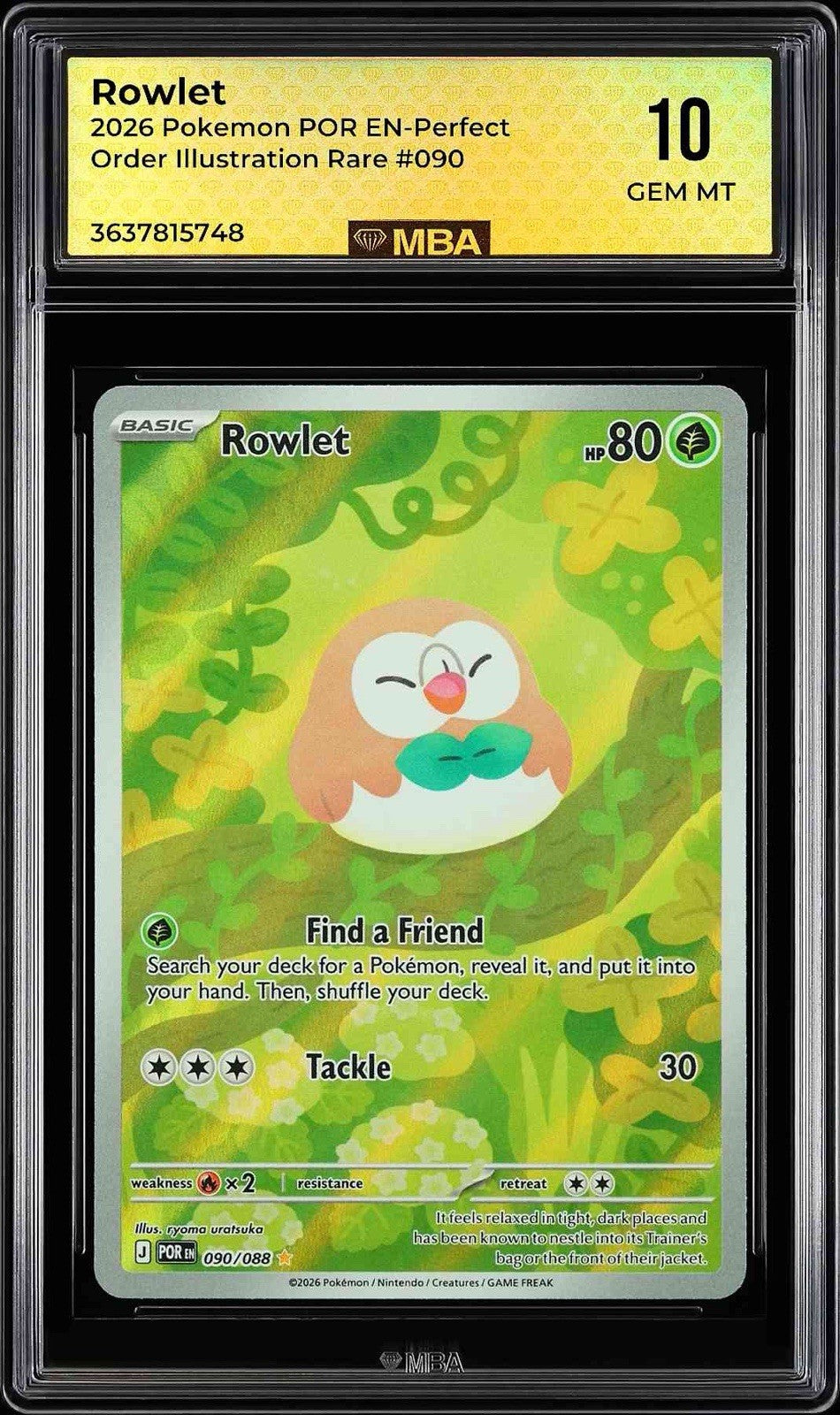 ⚠️ Rowlet 090/088 Pokemon Perfect Order Holo~MBA GRADE 10~SHOOT OFFER💨